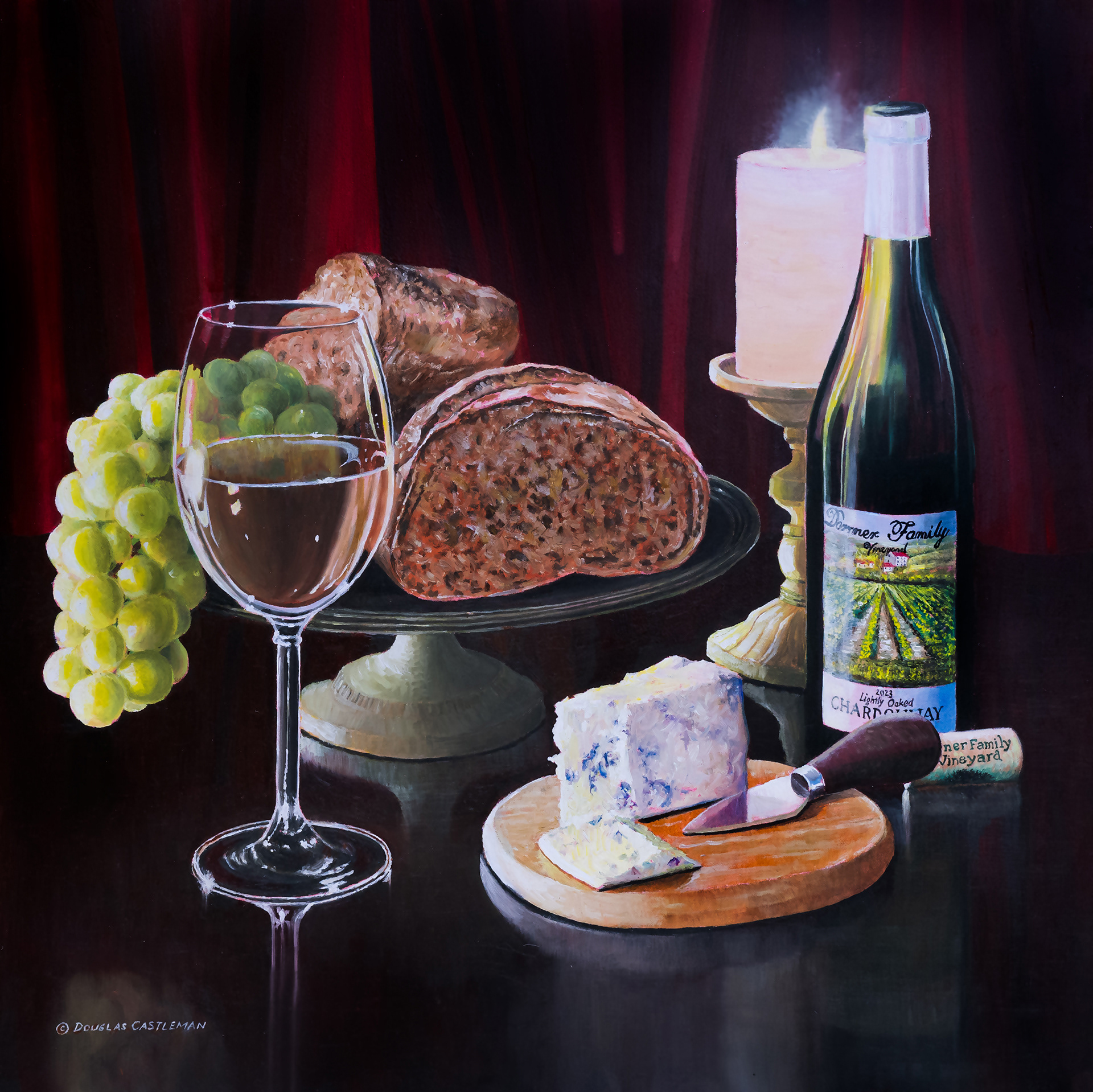 "Still Life with Rye Bread," 12" x 12" oil on panel