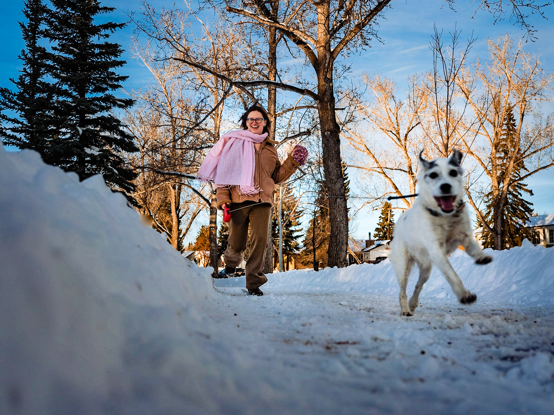 Olena is running with a our dog Kailey