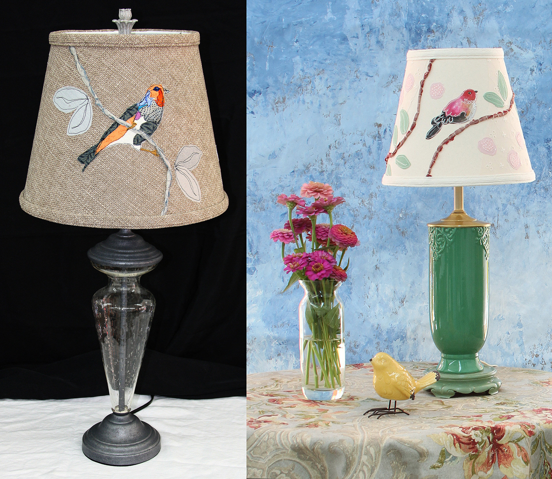 Hand Applique and Hand Stitched Lamp Shades