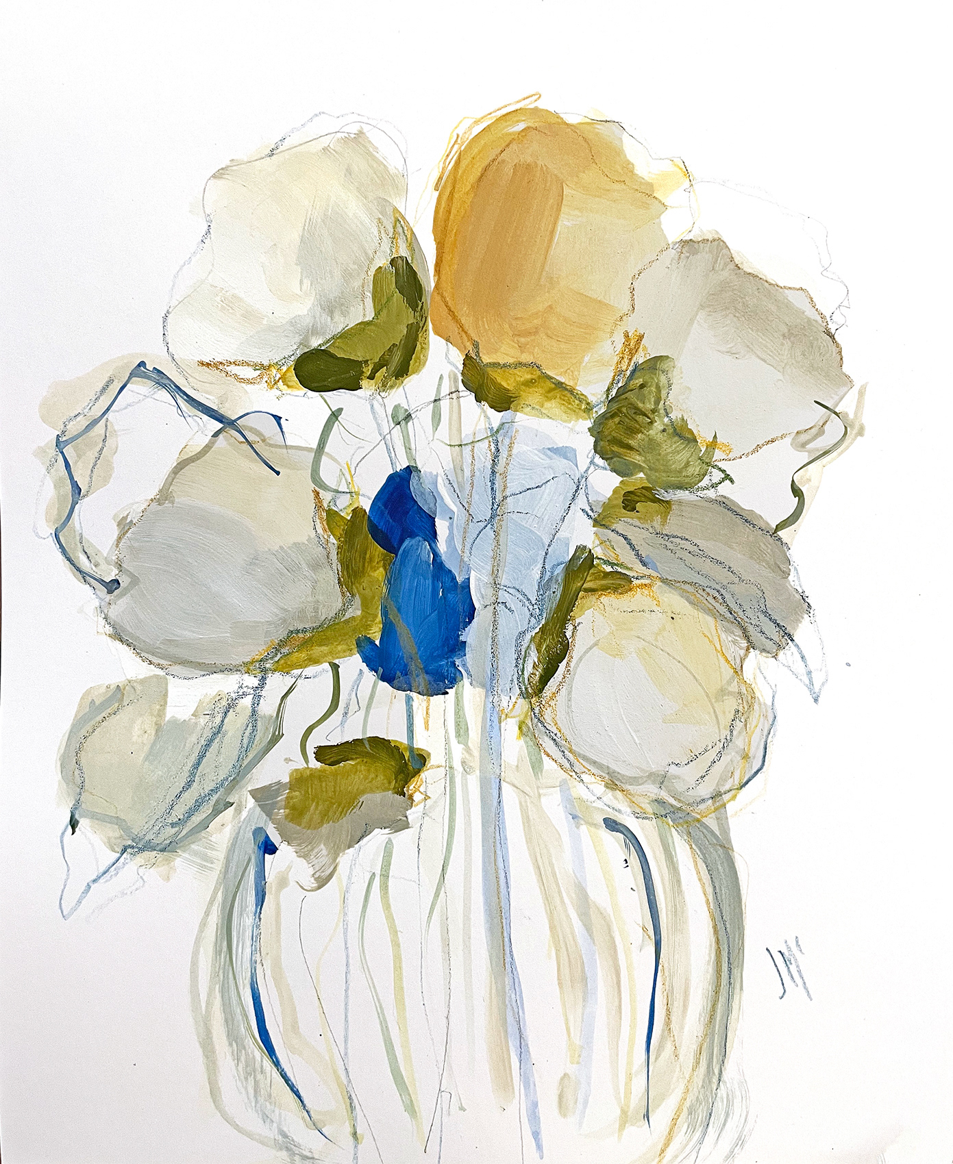 4 White 1 Yellow, 8" x 10", mixed media, paper