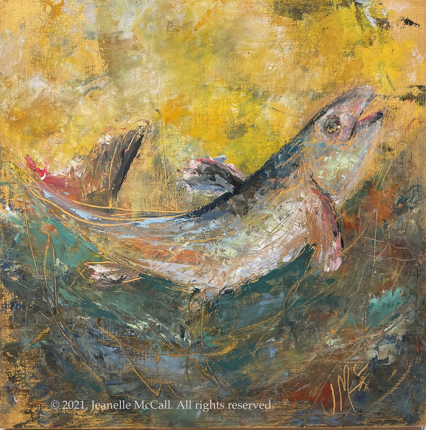 FISH TAILS Oil, 12" x 12" , Wood Panel