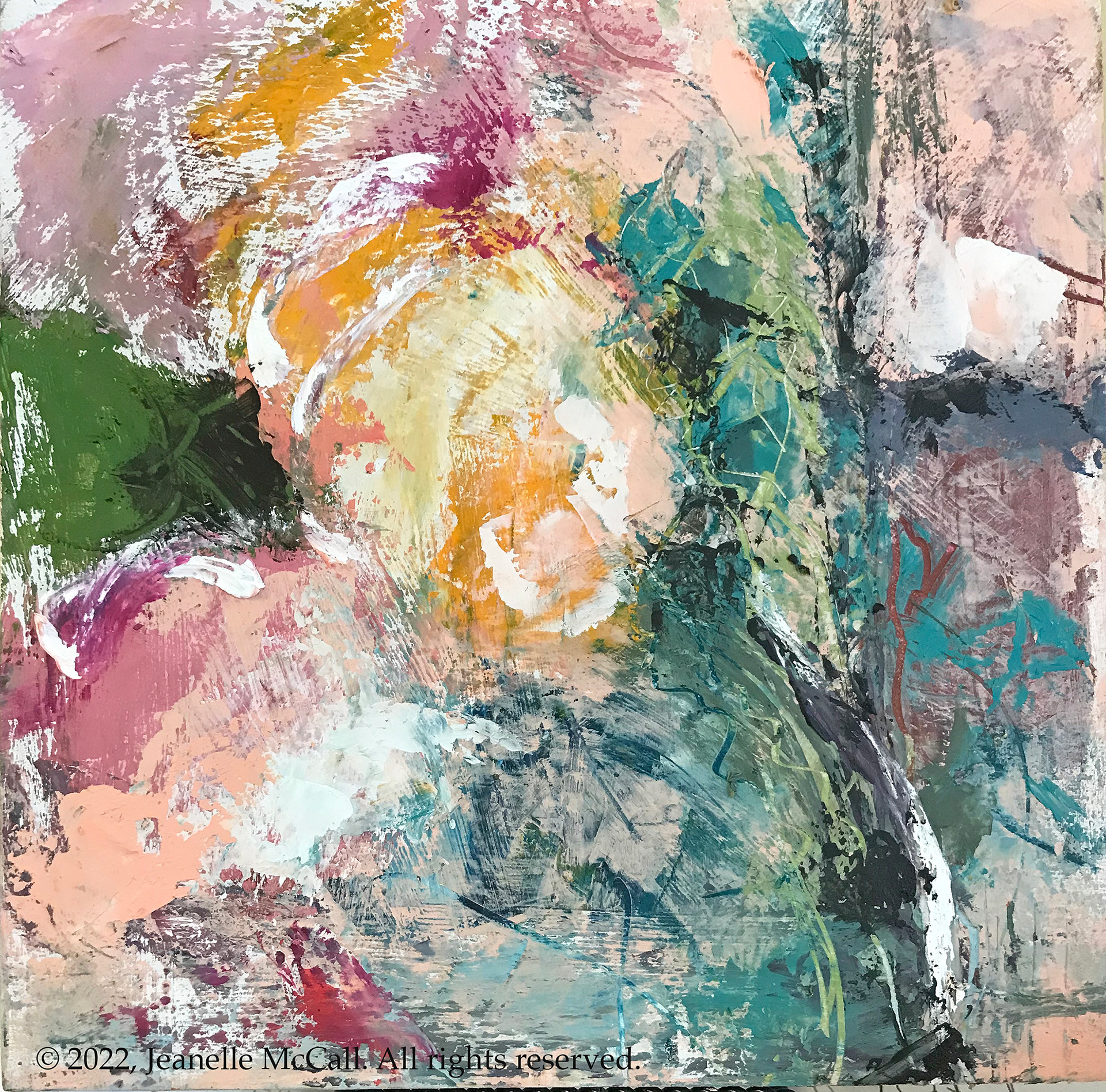 YELLOW & PINK ROSES, Oil, 6" x6", Wood Pannel