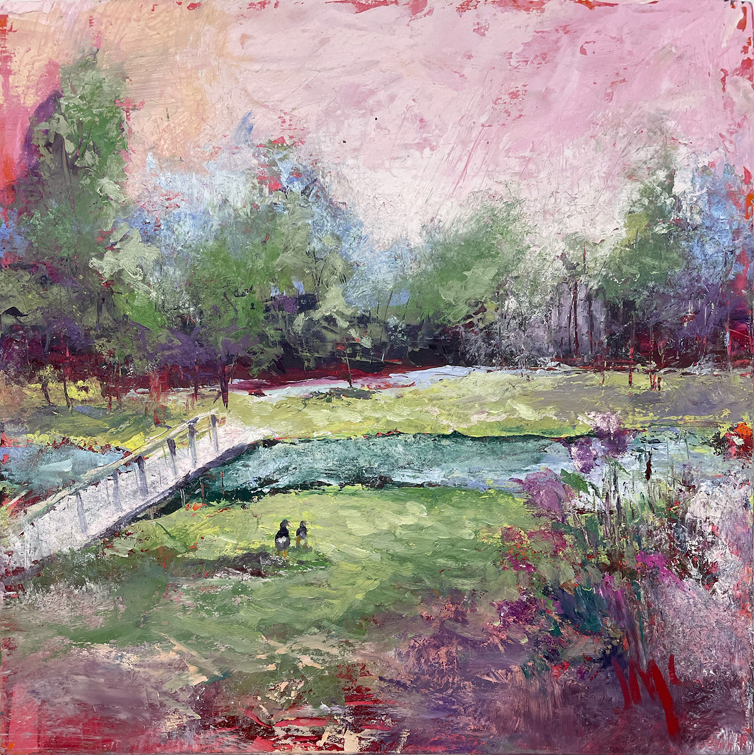 Out for a Walk, oil, 12" x 12", wood cradle 