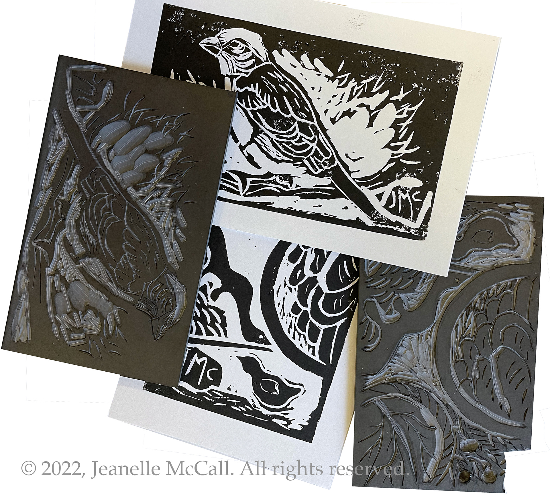 Linocut prints, 6" x 4"