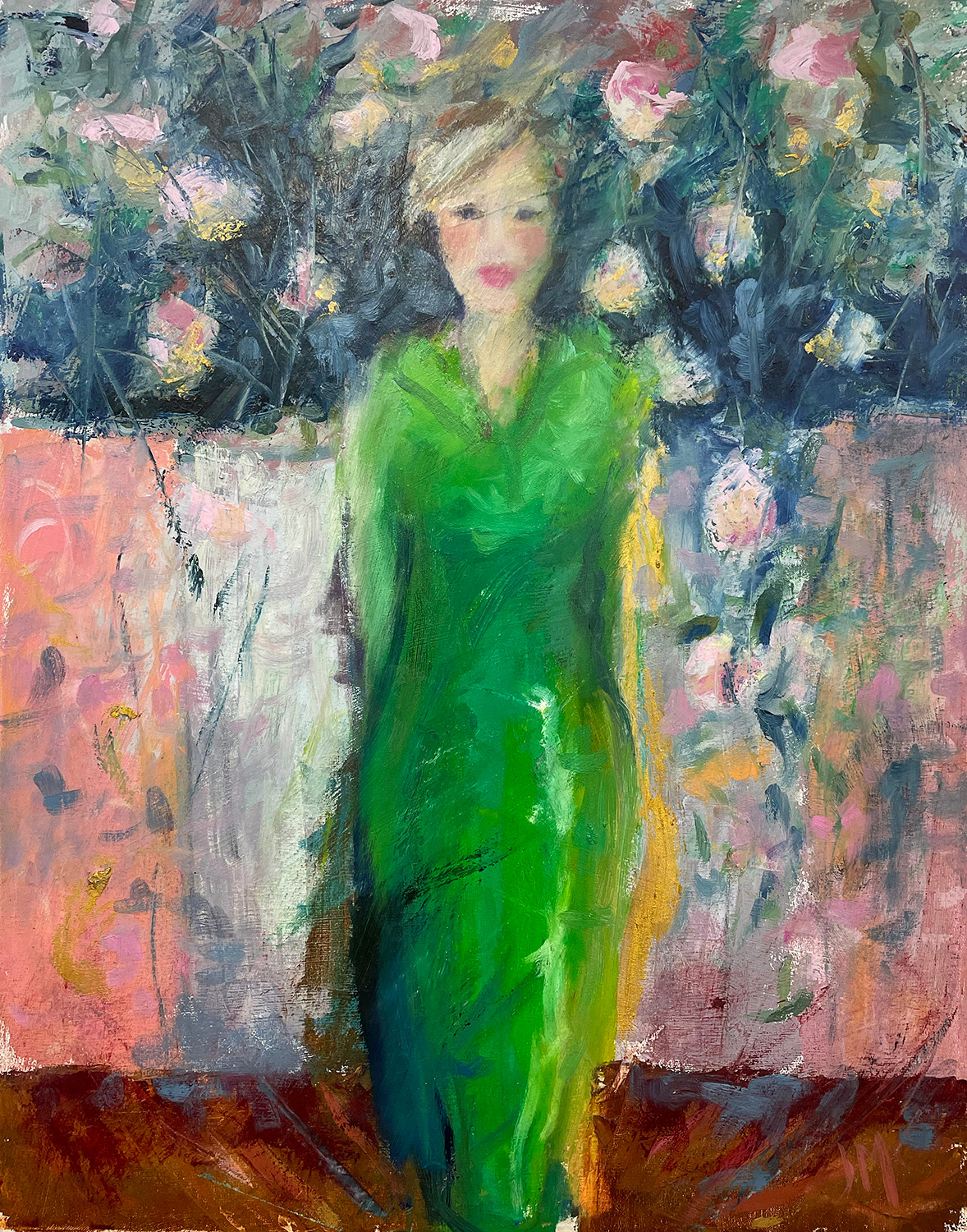 GREEN VASE 16x20 , stretched canvas, oil, wax finish
