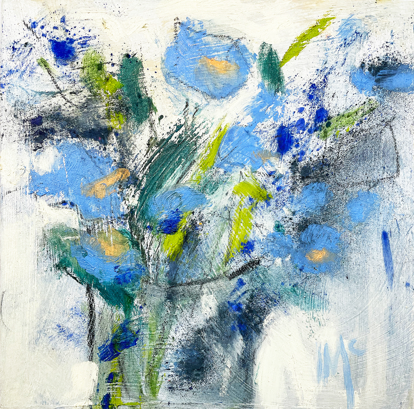 Blue Spring Flowers, 8" x8", oil, wood cradle