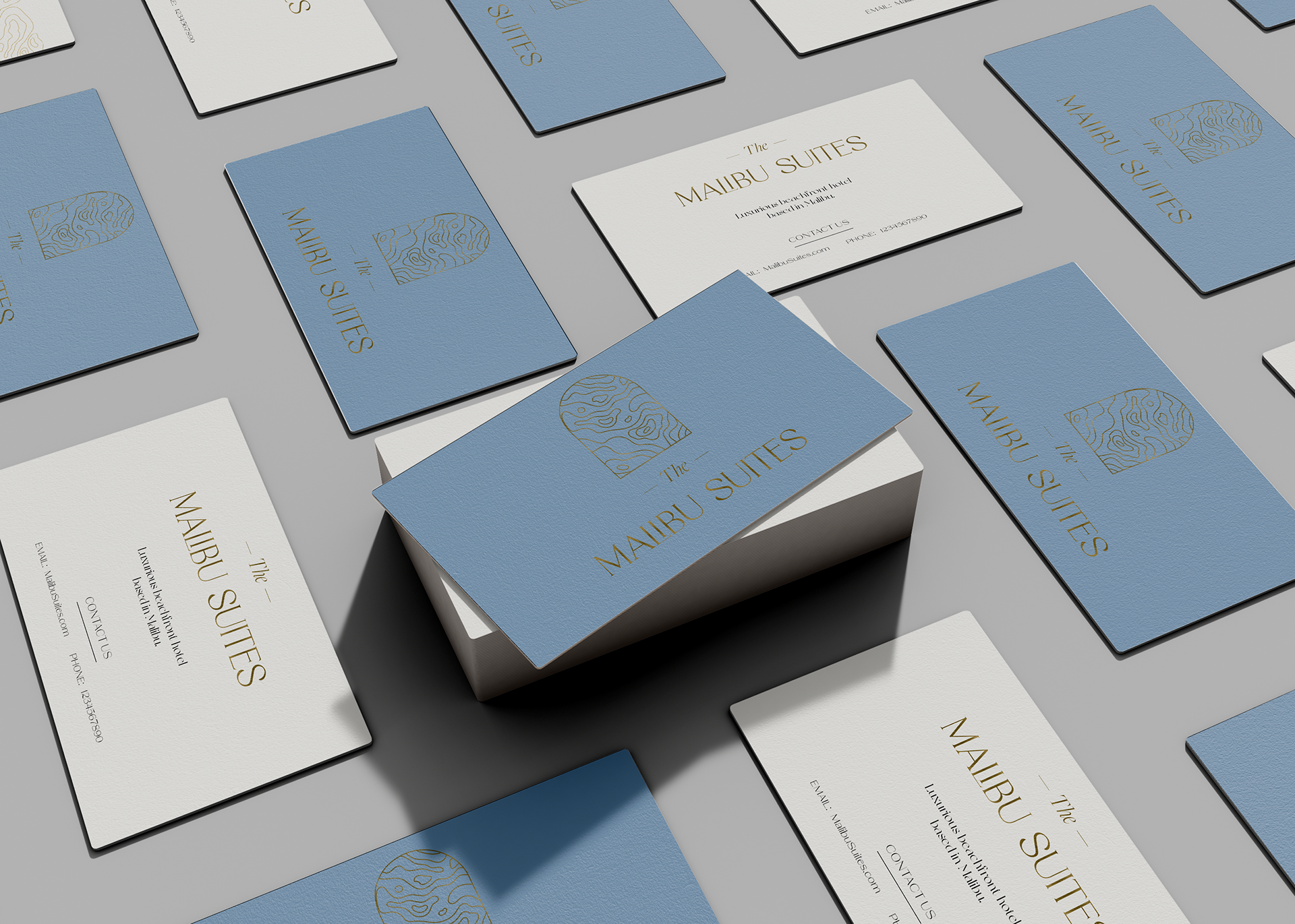 The Malibu Suites business cards mock-up.