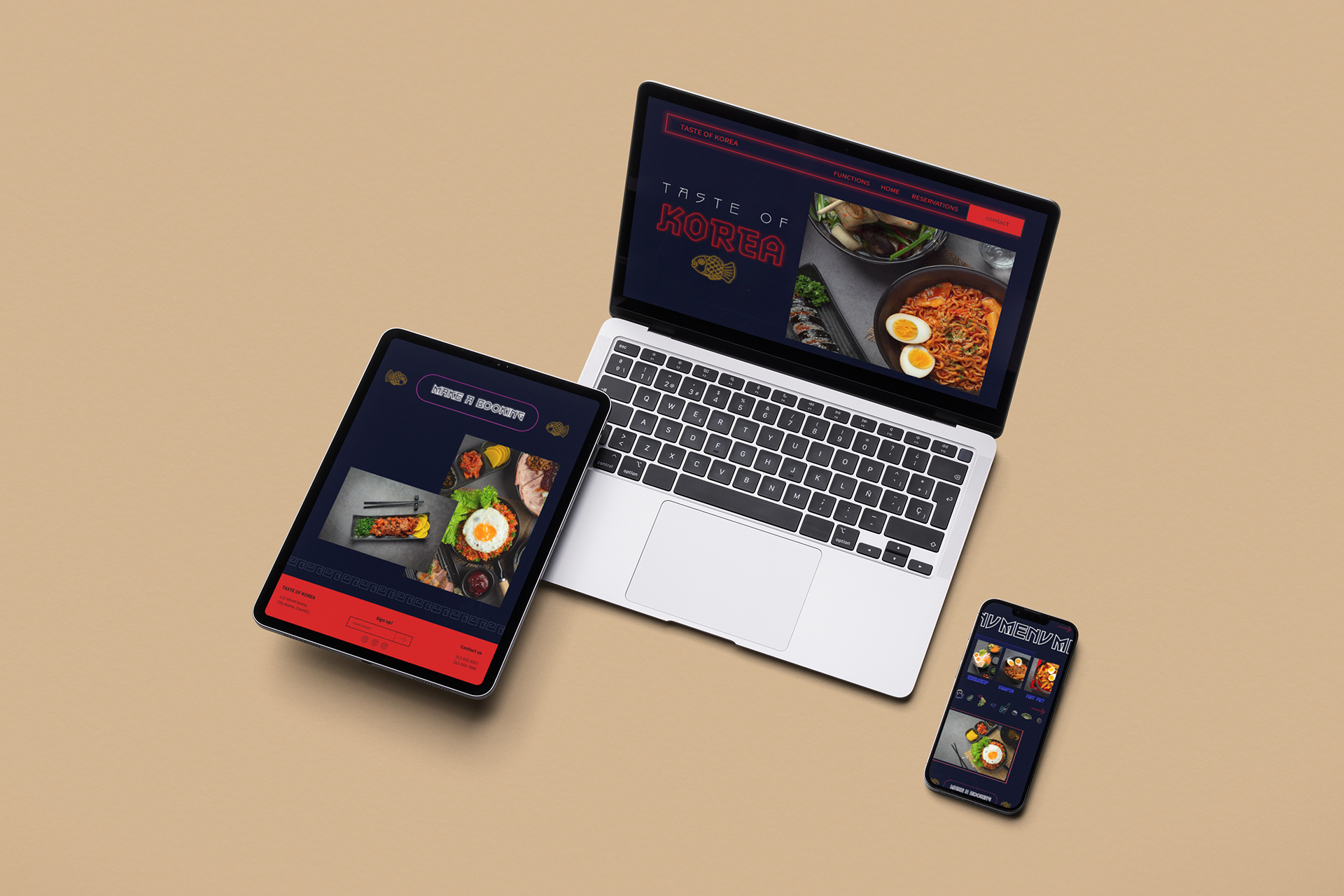 Taste of Korea website collection: Tablet, laptop, phone