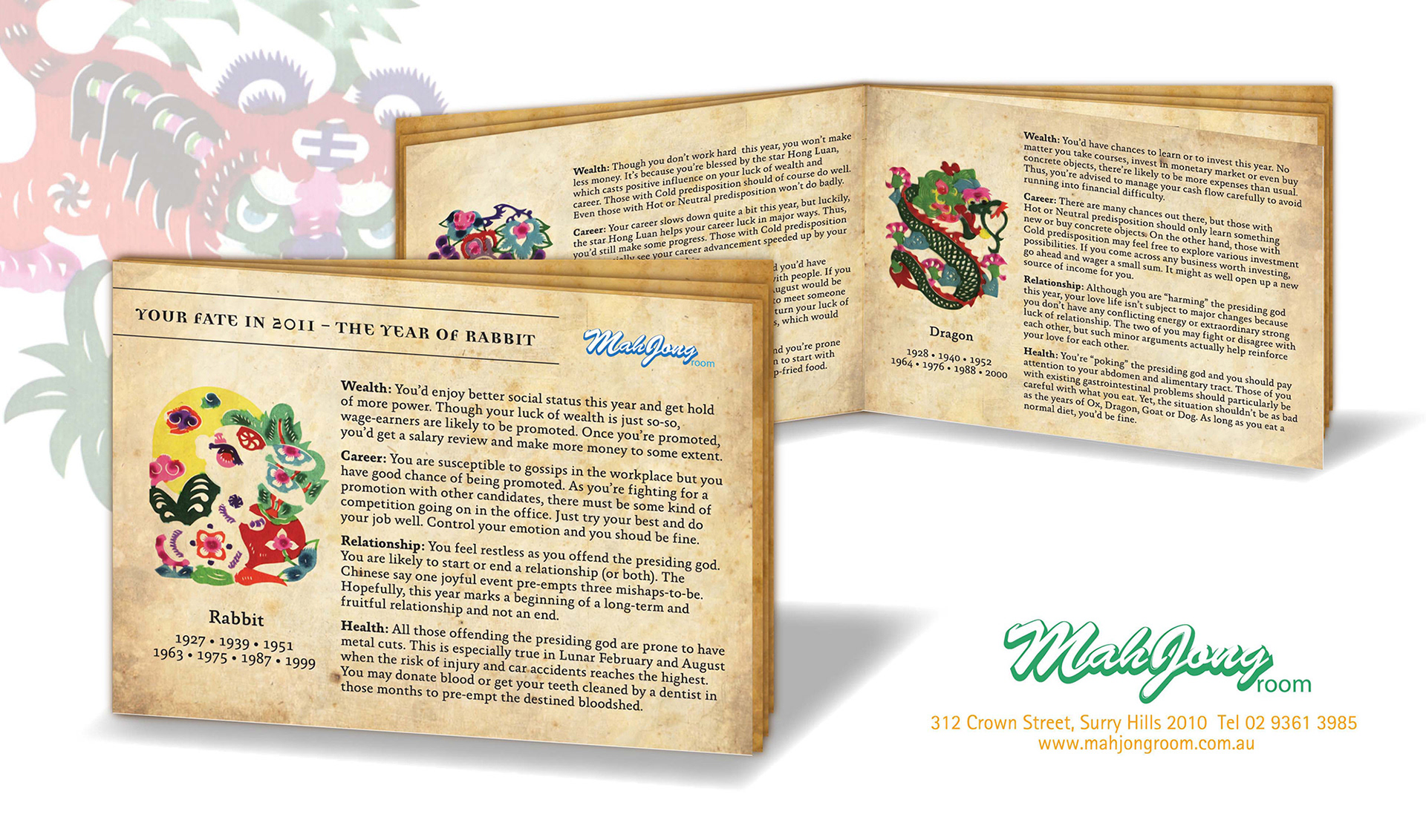 Chinese New Year booklet design for chinese restaurant in Sydney, Australia.