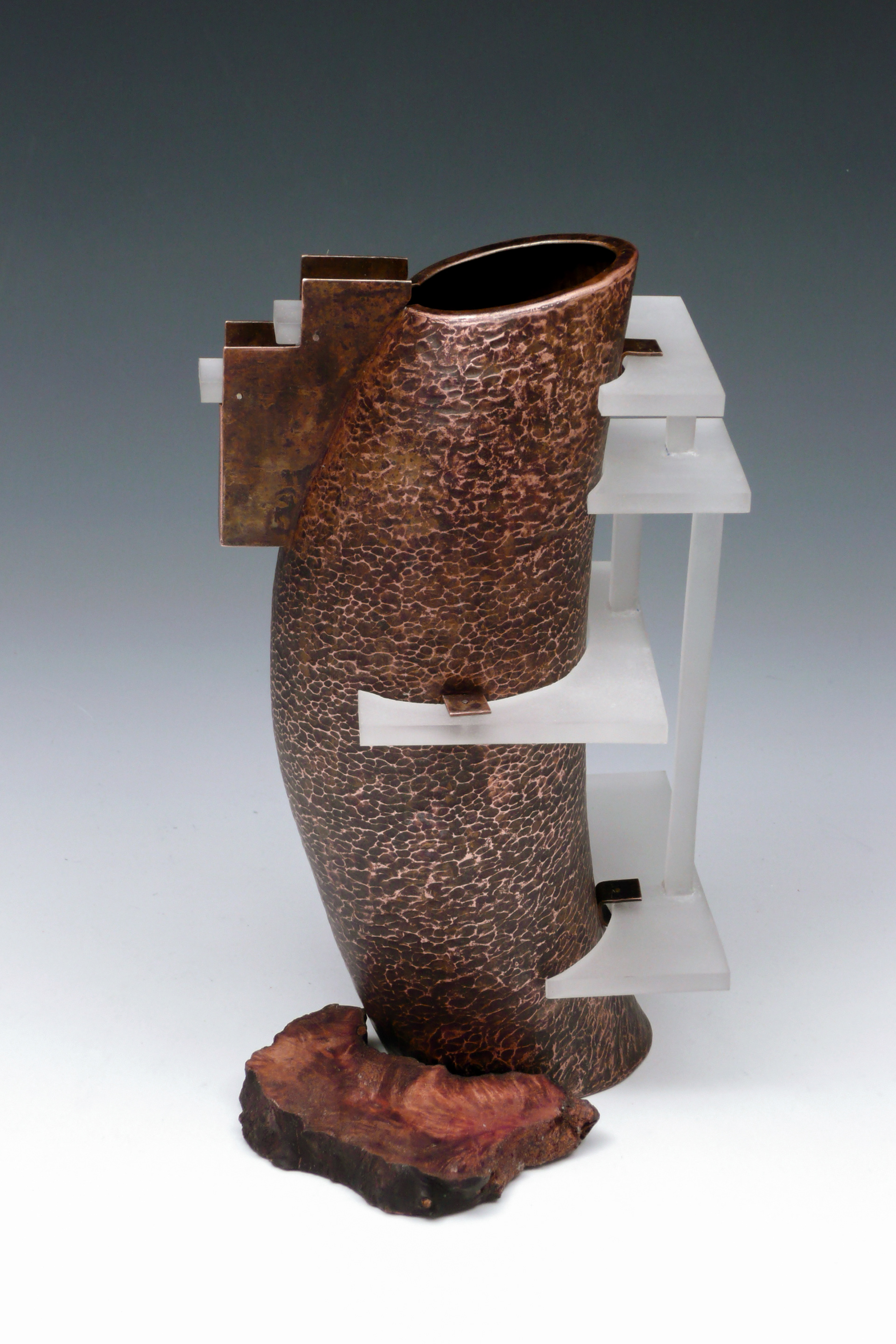 Homage Pouring Vessel to Frank Lloyd Wright | Copper, Pleiglass, Burl Wood