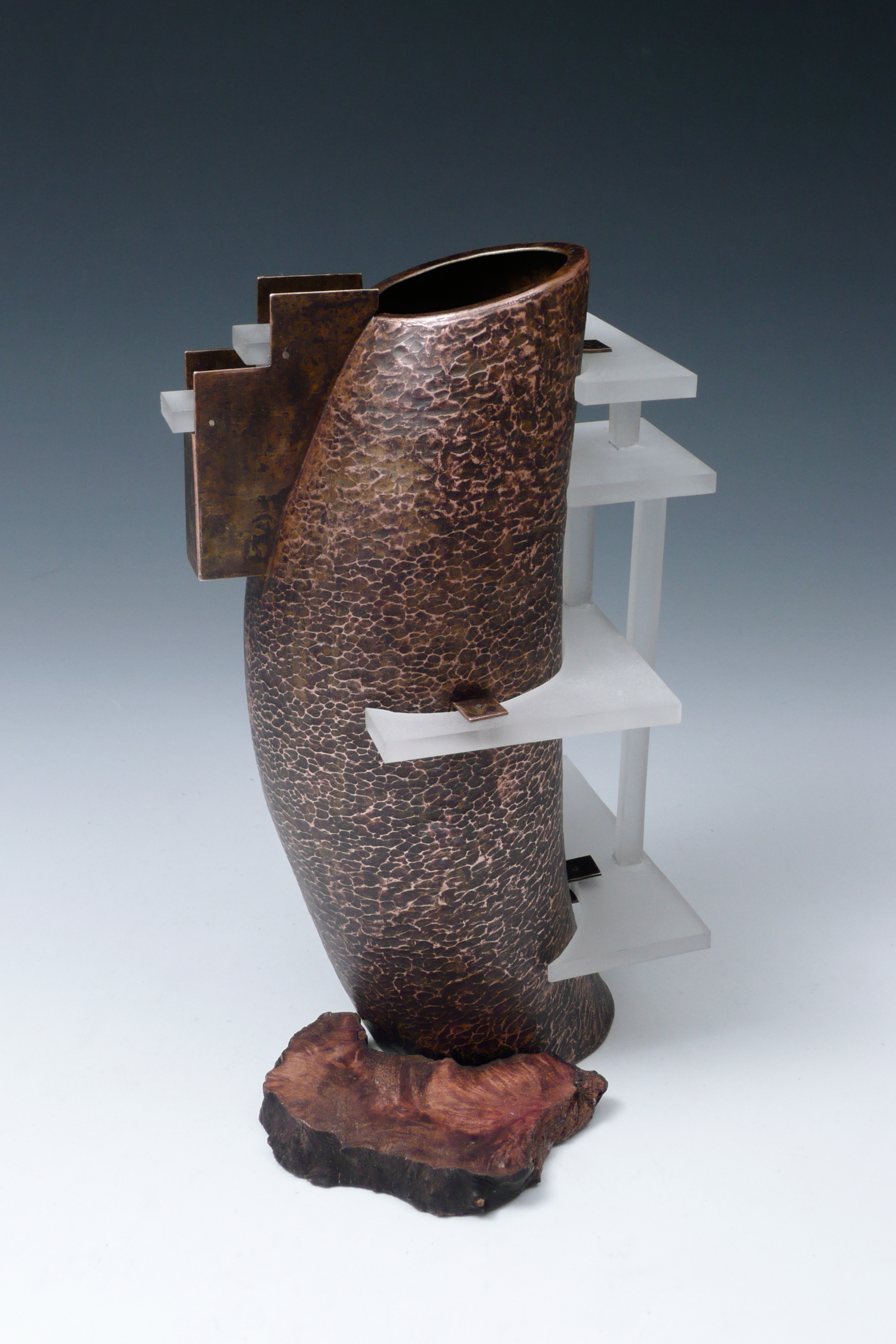 Homage Pouring Vessel to Frank Lloyd Wright | Copper, Pleiglass, Burl Wood