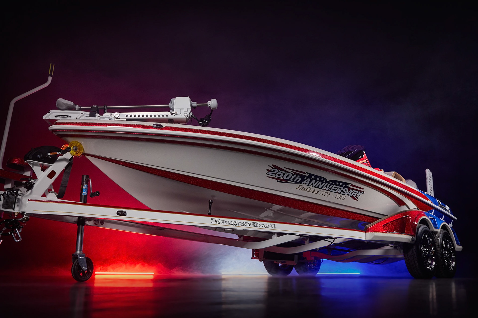 Studio image of the 2026 Ranger 521R 250th Anniversary boat.