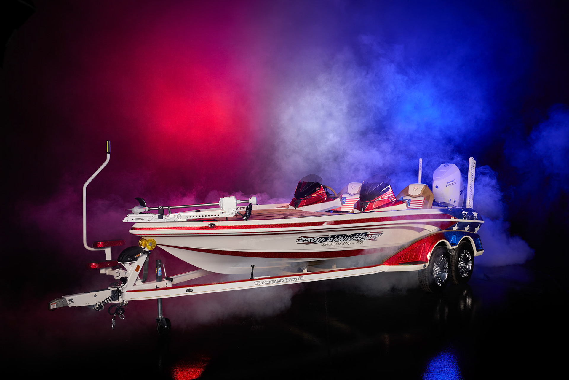 Studio image of the 2026 Ranger 521R 250th Anniversary boat.