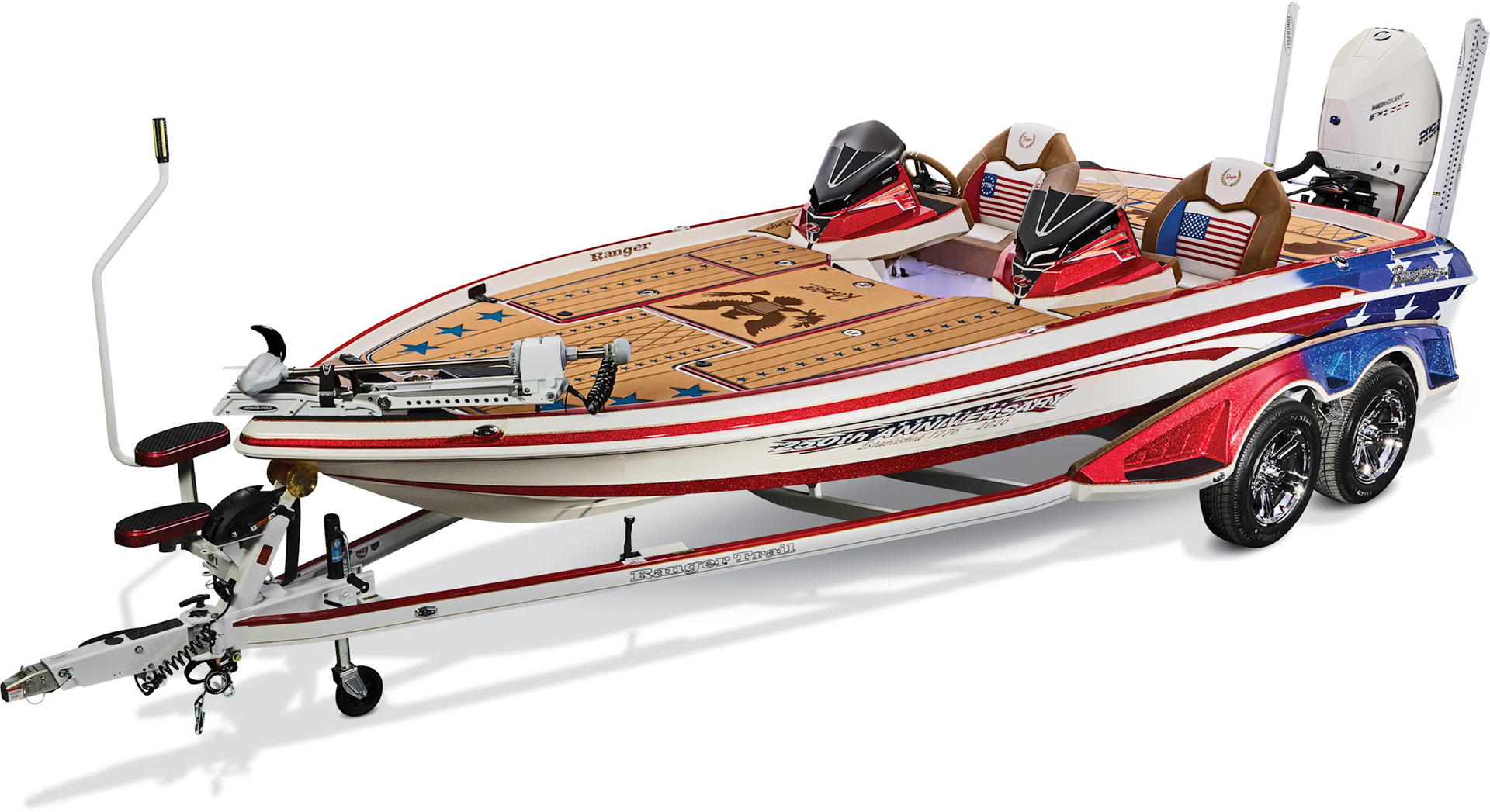 Studio image of the 2026 Ranger 521R 250th Anniversary boat.