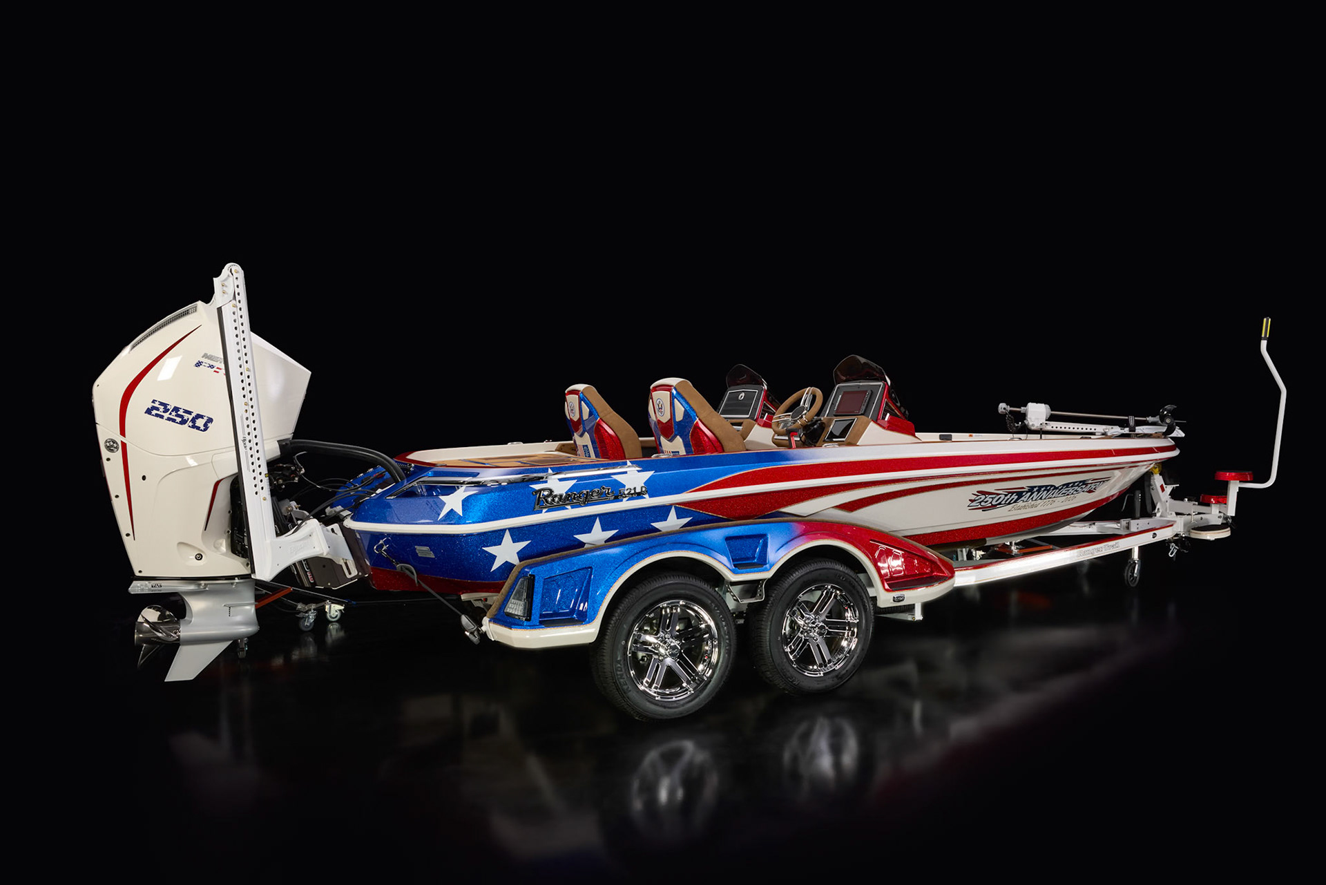 Studio image of the 2026 Ranger 521R 250th Anniversary boat.