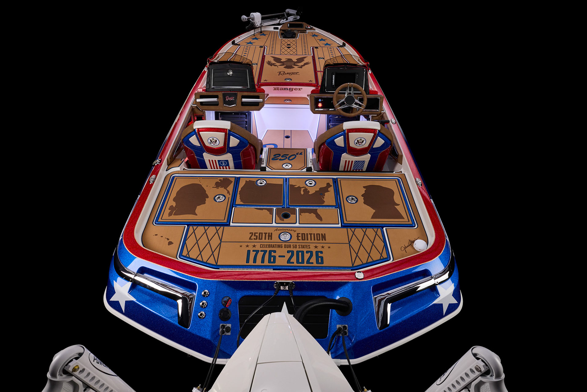Studio image of the 2026 Ranger 521R 250th Anniversary boat.