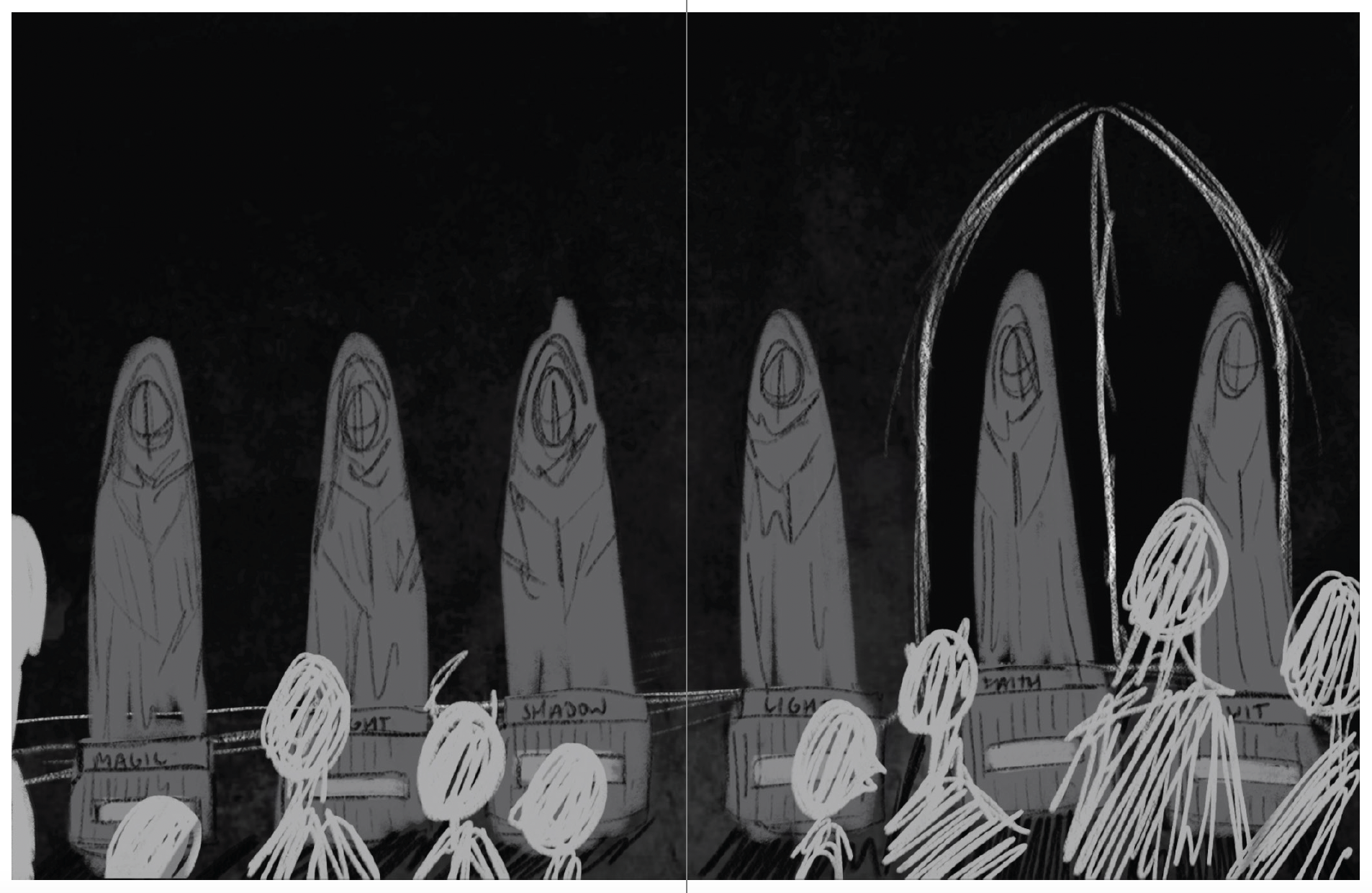 Early sketch of statue spread