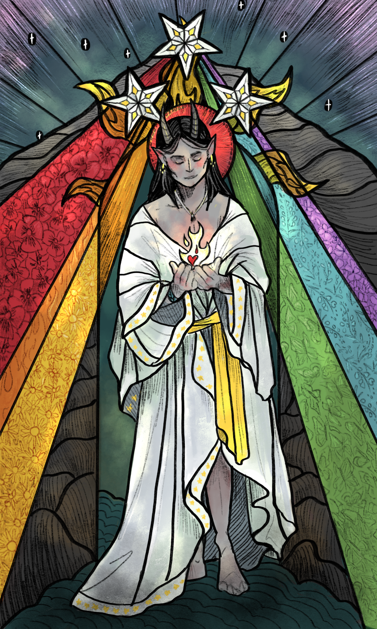 Stained glass inspired fantasy illustration