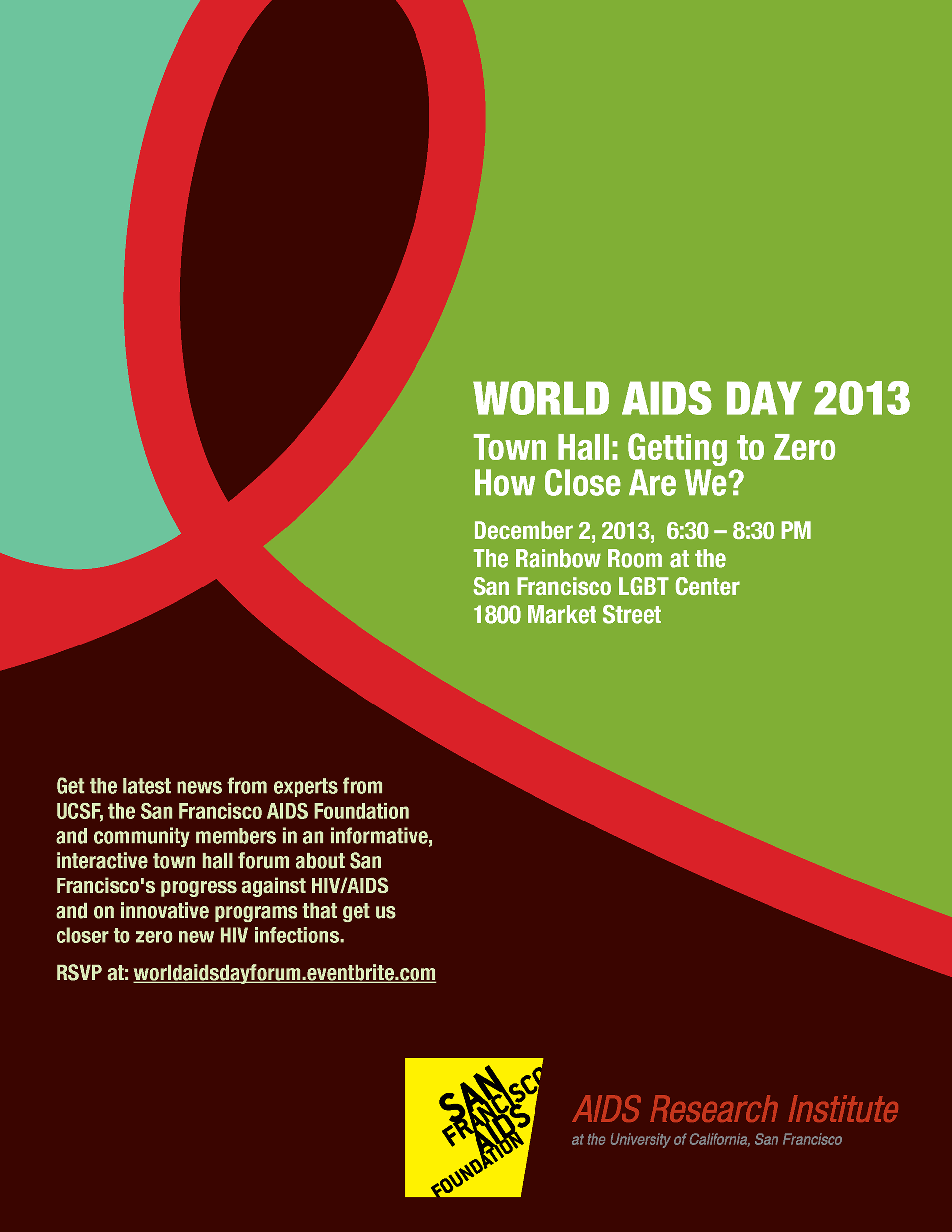 Second colorway of Illustrated red ribbon crossing the page, which includes event details