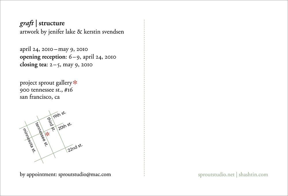 Back of postcard giving opening and closing reception detaila and a map of the gallery location