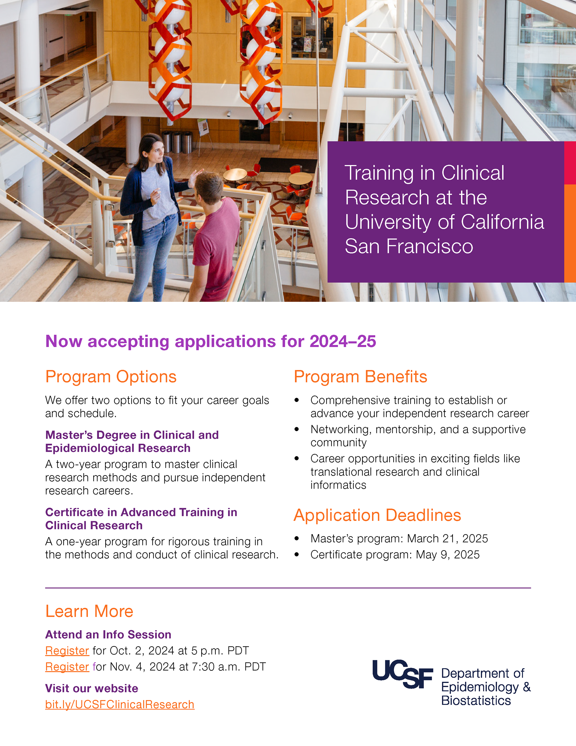 Flier for Trianing in Clinical Research at U C S F.