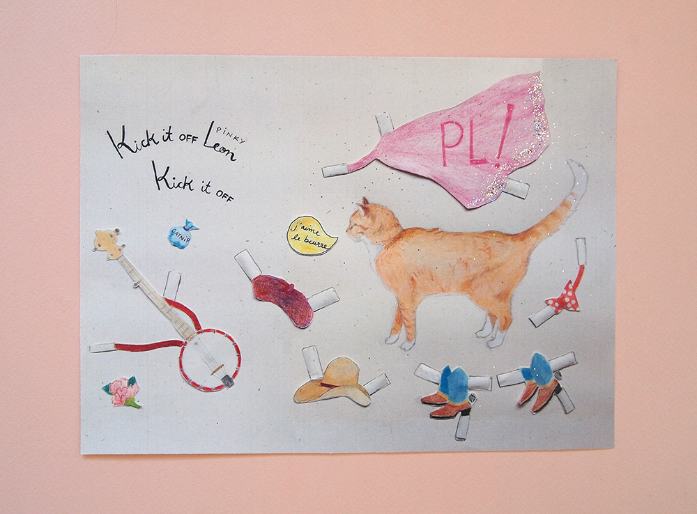 Paper doll Pinky Leon with various costumes one can cut out and put on him.