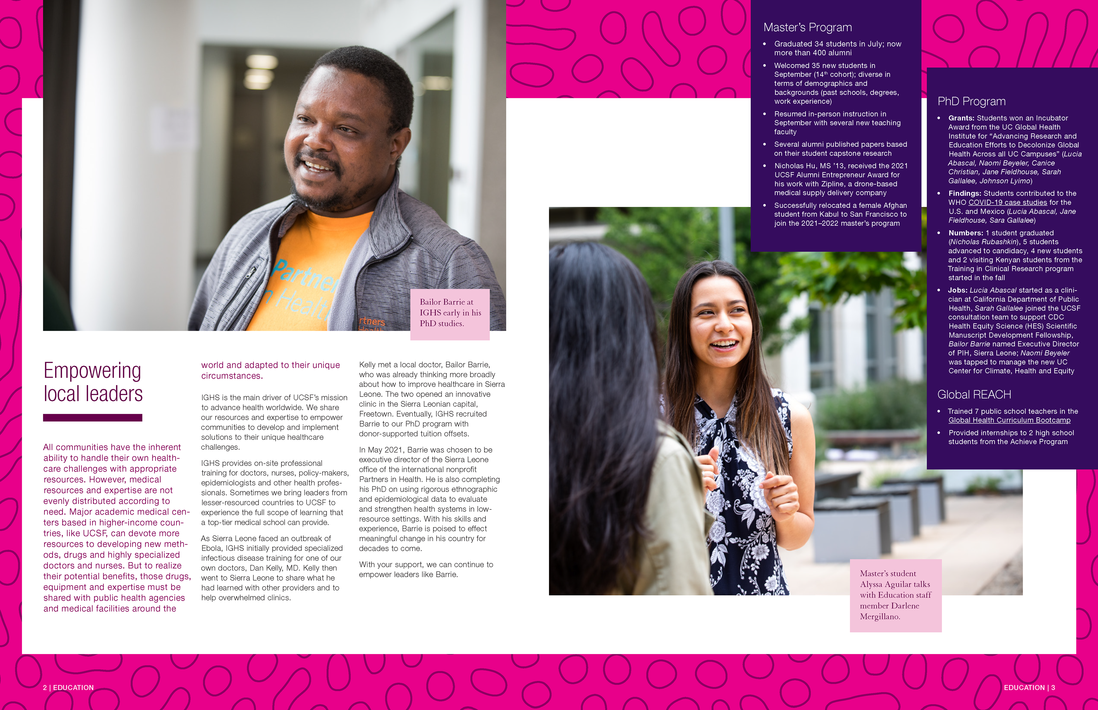 A spread about education programs and "Empowering local leaders."