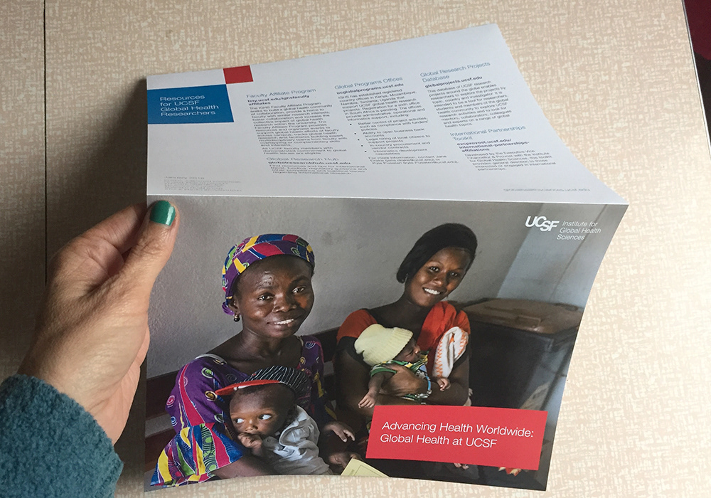 Front and back of the foldout. Back side has a description of resources for global health researchers.