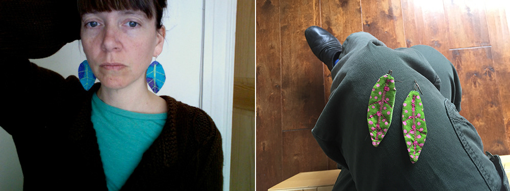 small sewn leaf earrings 