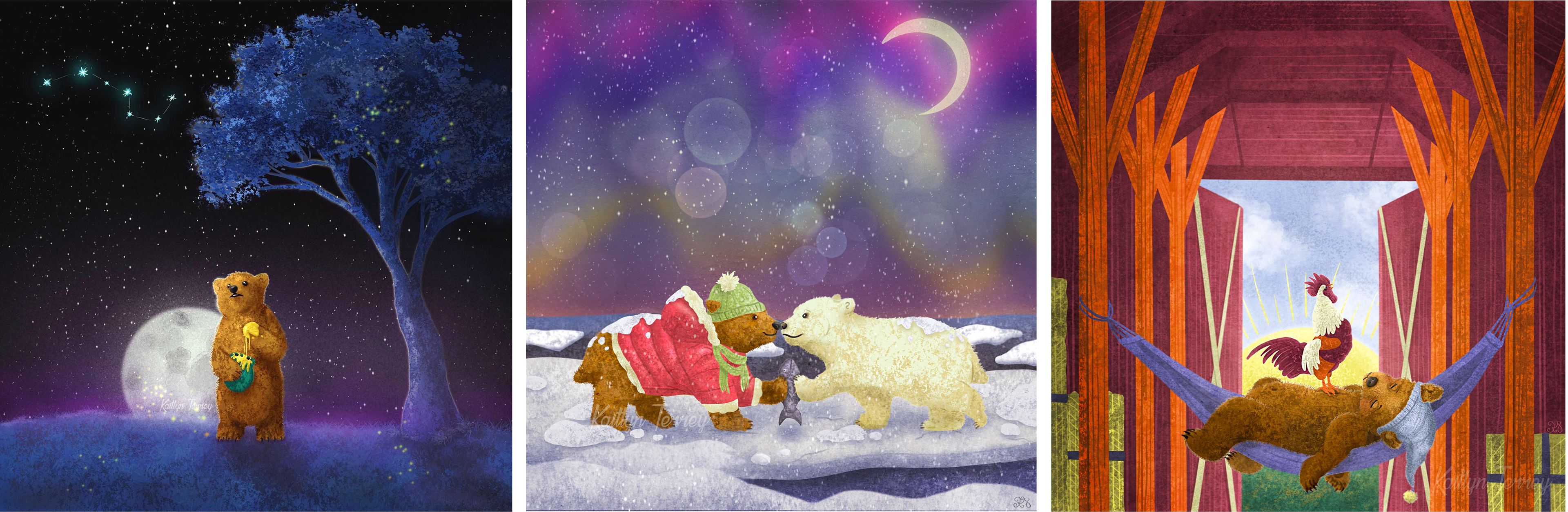 "Ursa Major," "When You Fish Upon a Star," and "HiBARNation" illustrations for my children's book