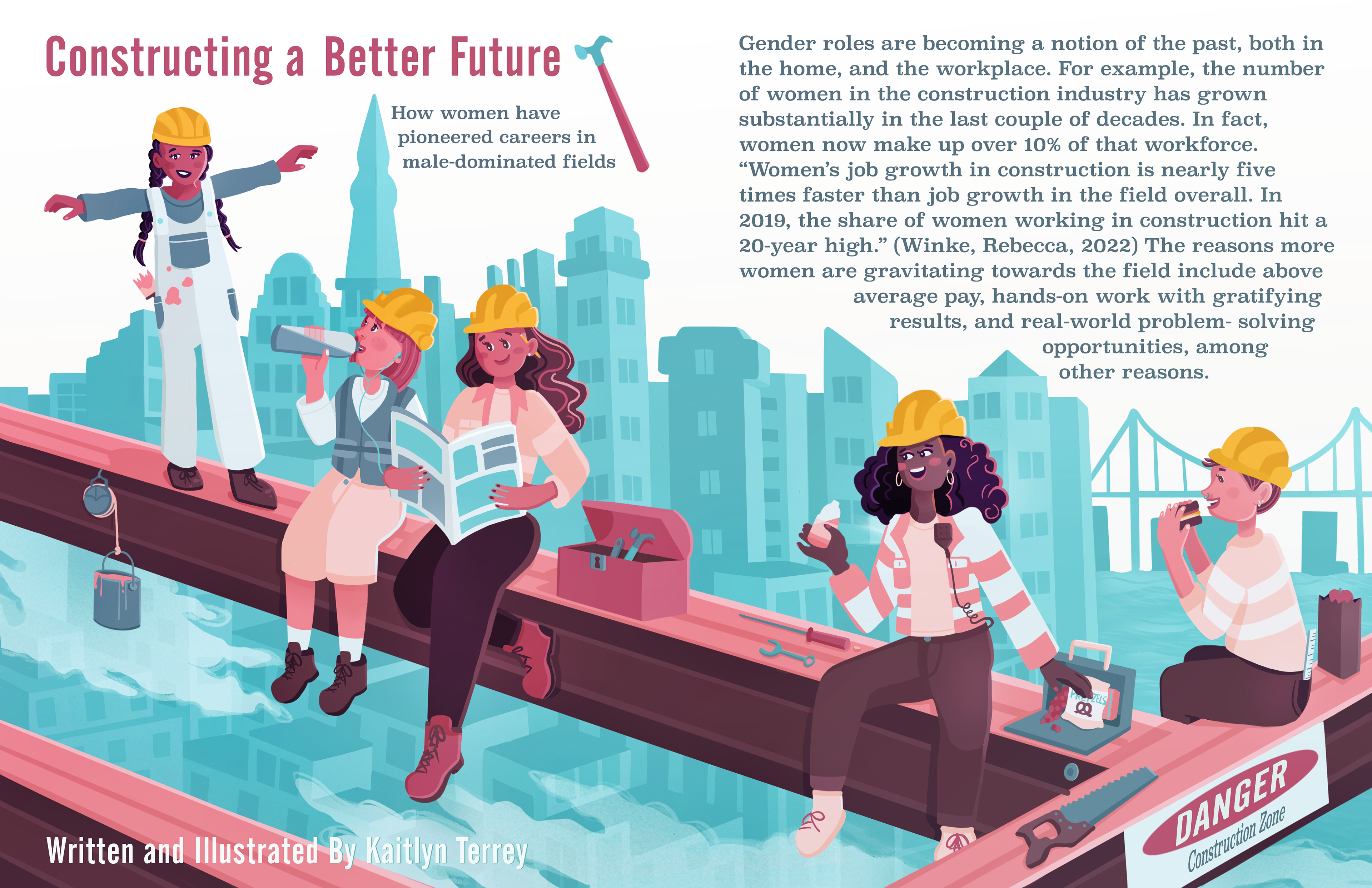 An editorial spread about women pioneering careers in male-dominated fields