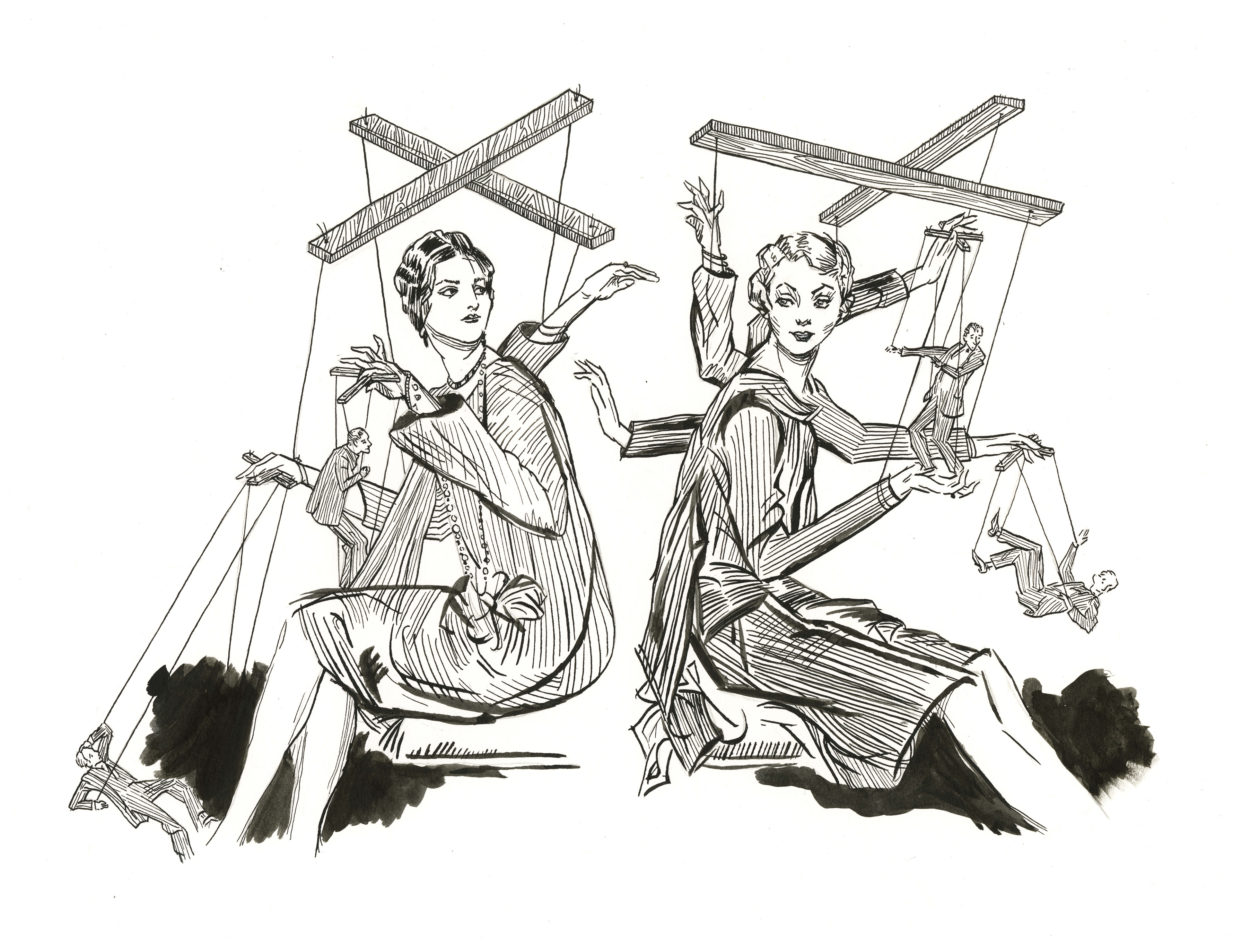 A manipulated pen and ink master copy of Charles Dana Gibson piece