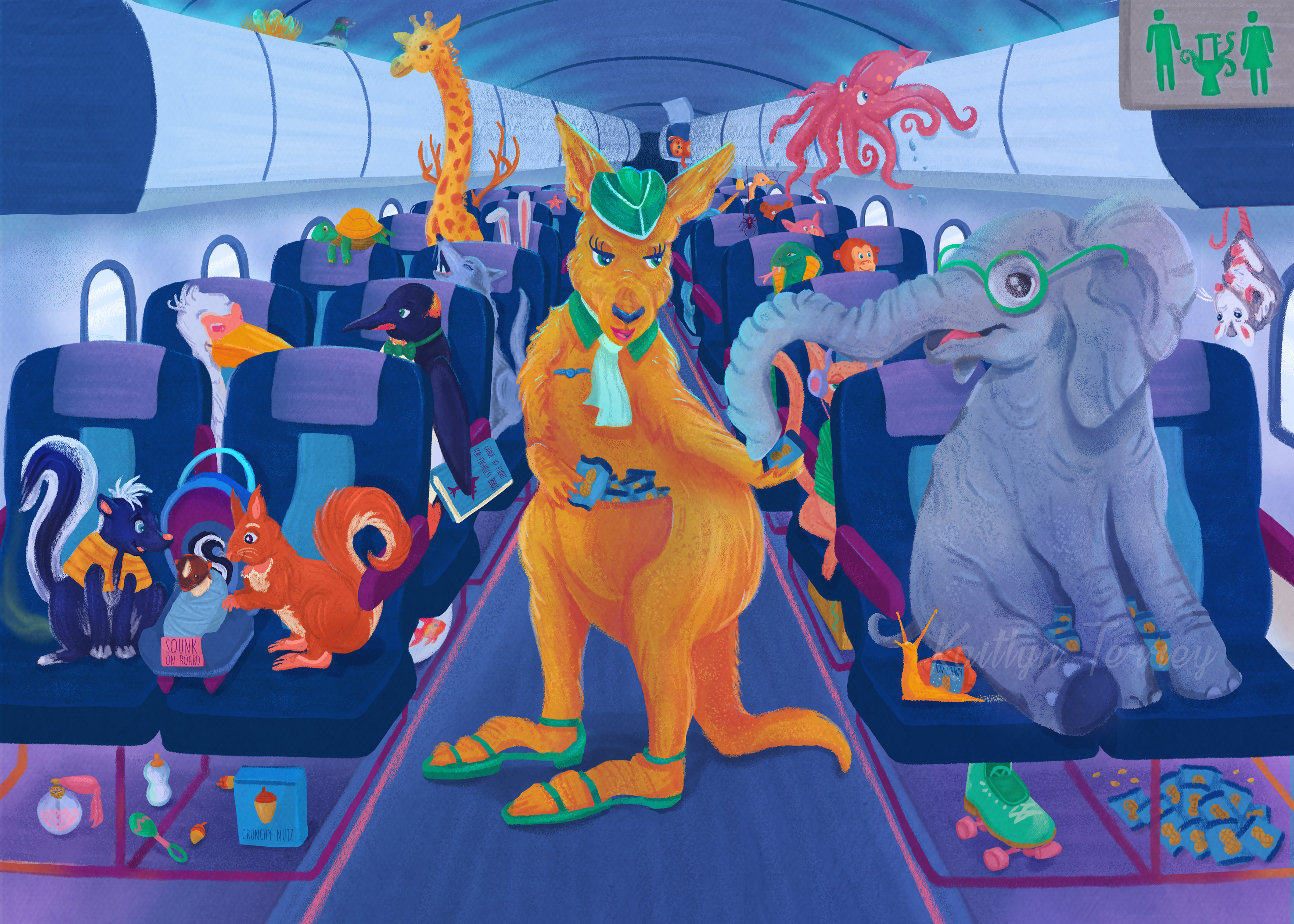 Animals on a Plane concept featuring several jokes and visual puns