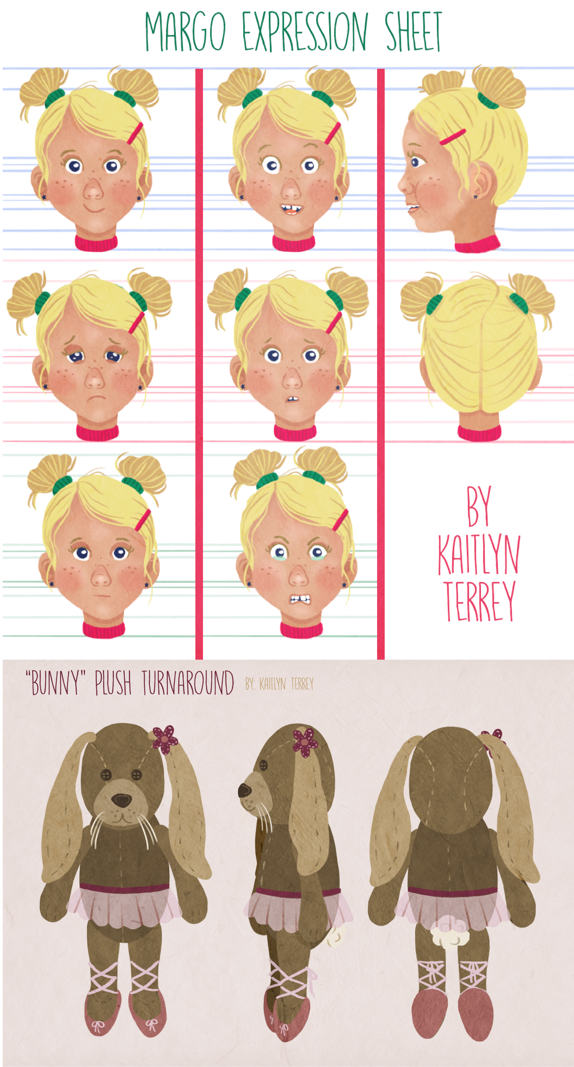 Expression sheet and character turnaround for a client's children's book
