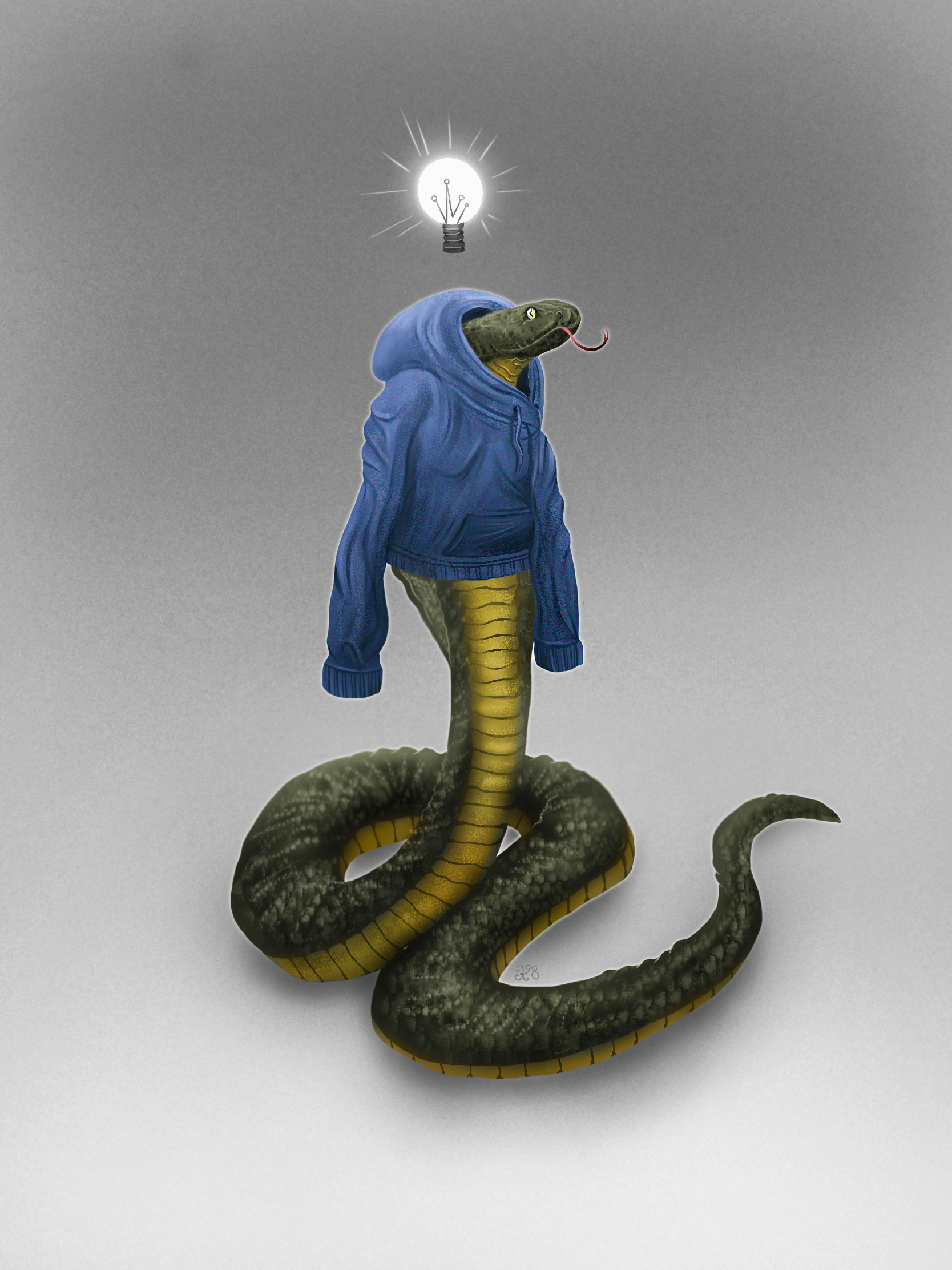The rare and dangerous, albeit, snuggly Hoodied Cobra, painted in ProCreate using lighting and rendering techniques learned in my online Schoolism course