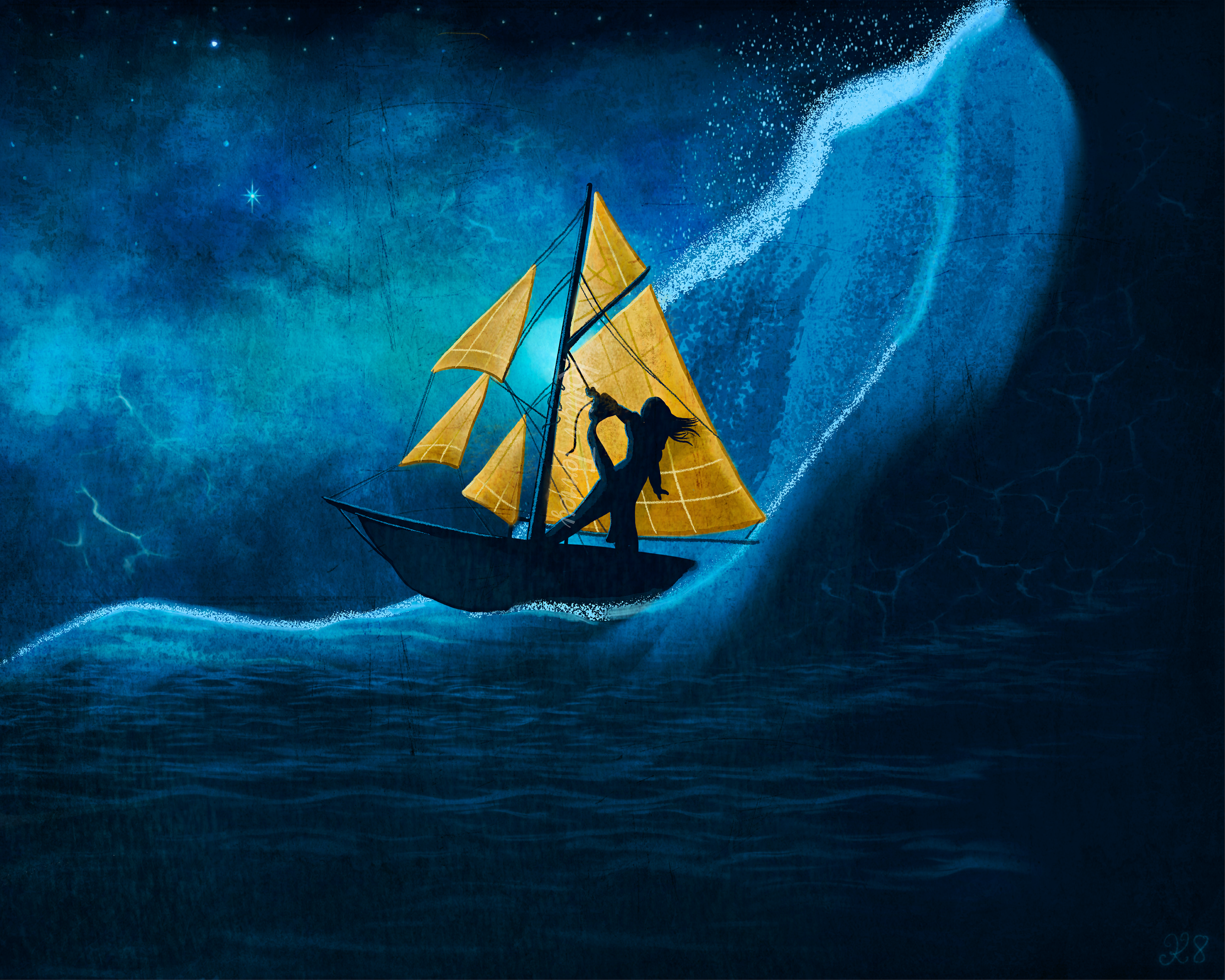 Sailboat in a storm digital painting commission