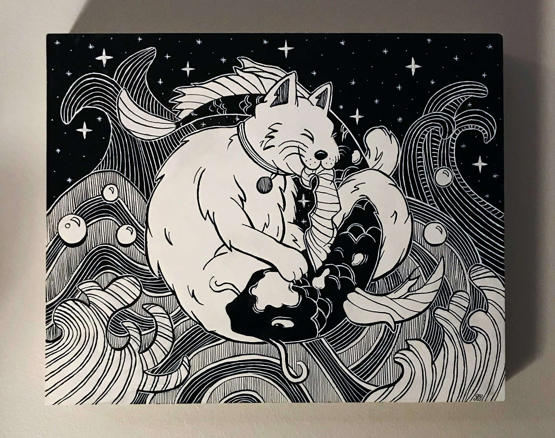 Yin and Yang Scratchboard and India Ink piece