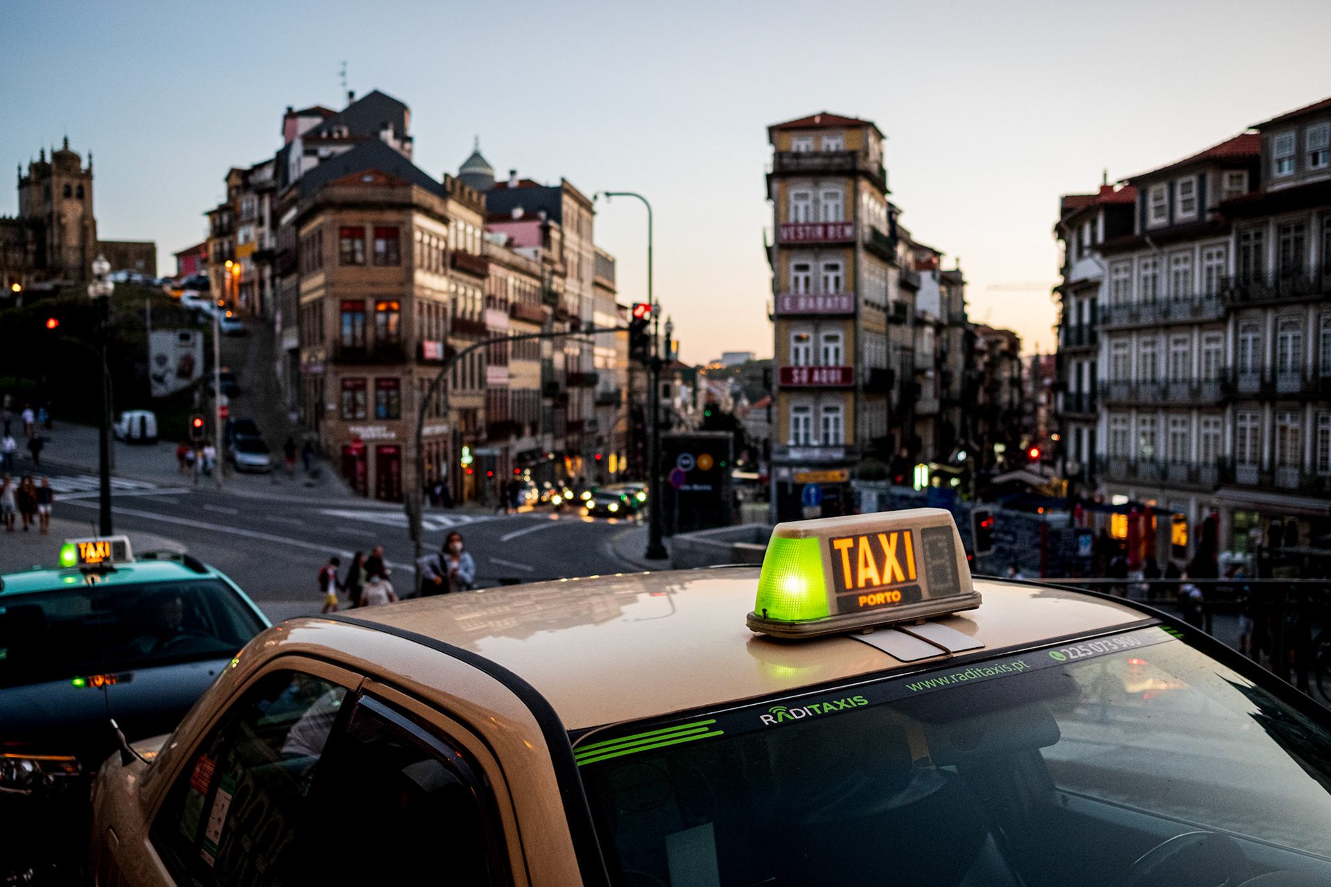 Porto, Portugal - 29 August 2020 : Taxi at Porto