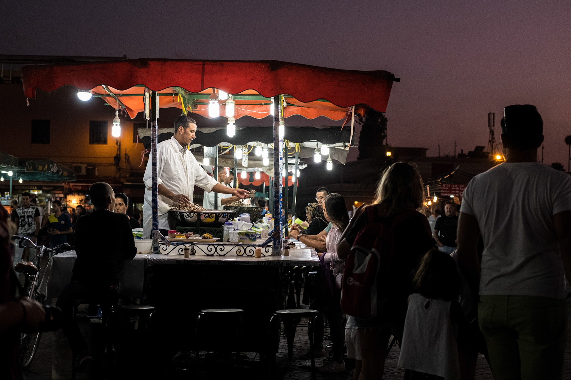Marrakech, Morocco - 28 September 2017: Snails stand at Jemaa El-Fna