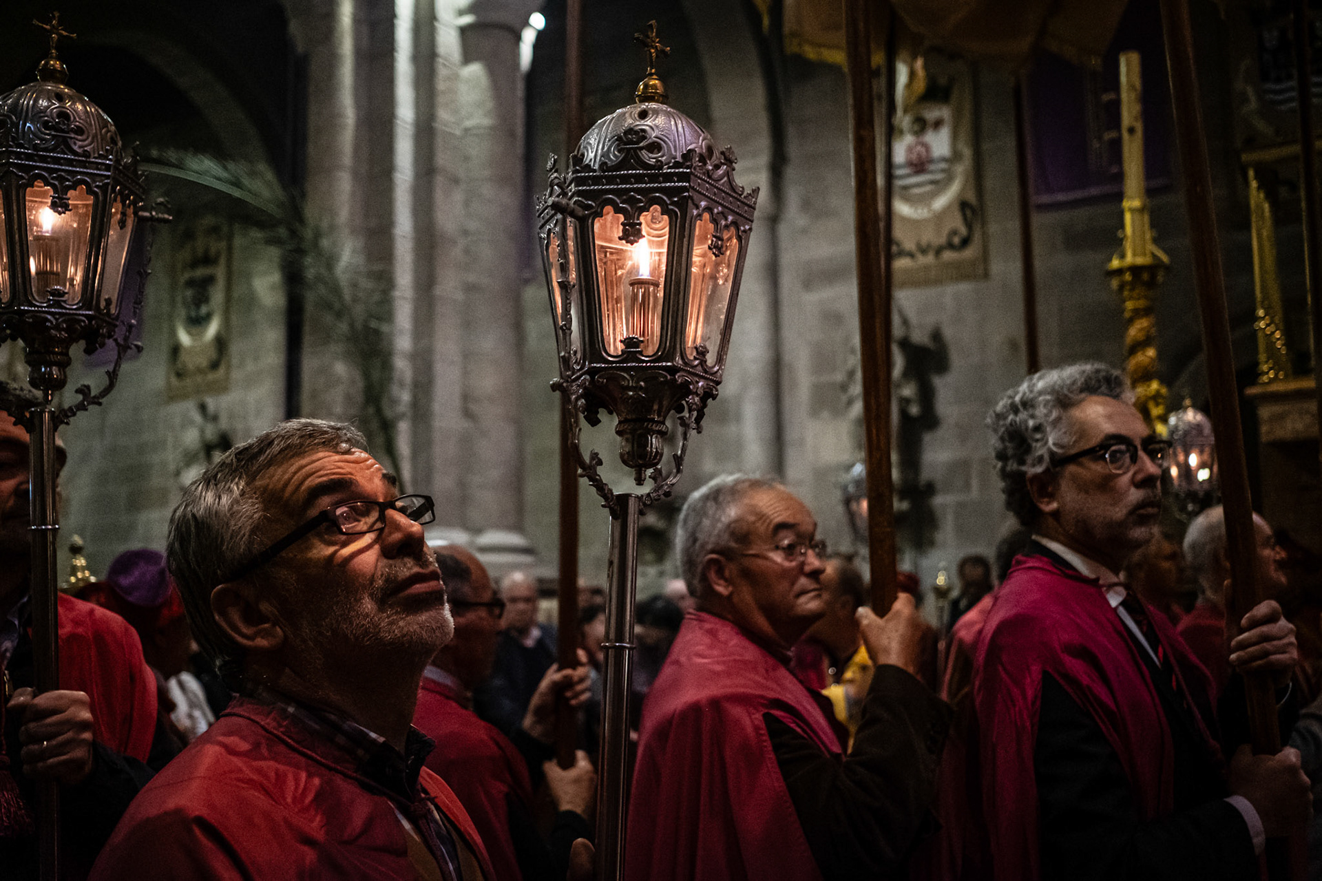 Braga, Portugal - 13 April 2017: Procession inside Braga Cathedral during Holy Week celebrations