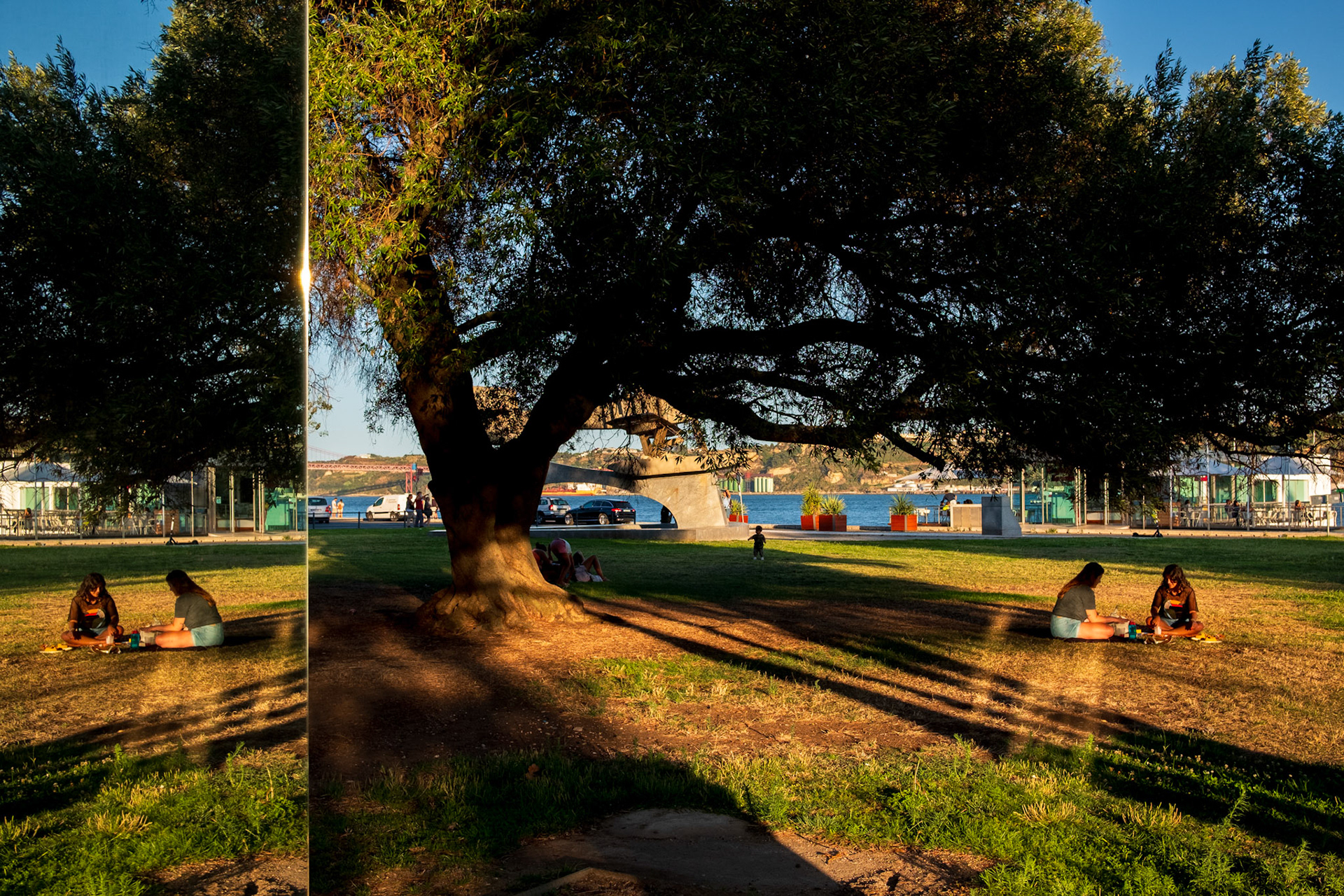 Lisbon, Portugal - 01 August 2020 : Girls having a picnic at Belém