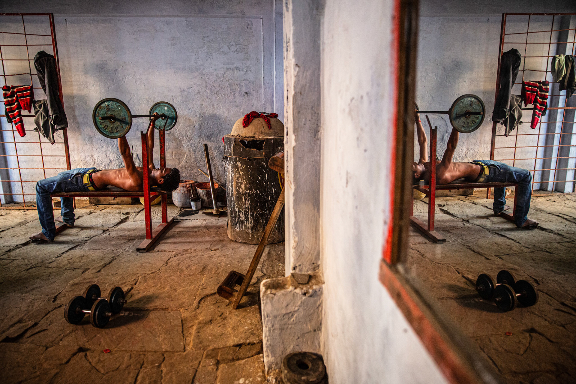 Kushti wrestler exercising. Varanasi, India