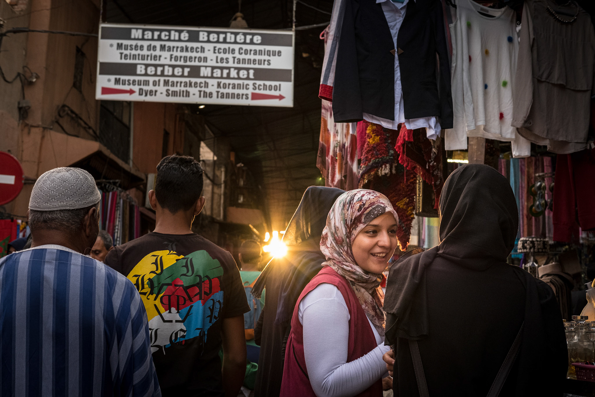 Marrakech, Morocco - 16 September 2017: Sunset in the souks of Marrakech