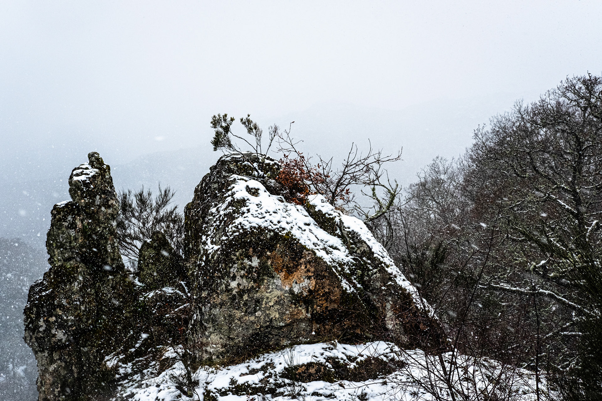 Gerês, Portugal - 30 March 2018: Snow storm at Gerês National Park