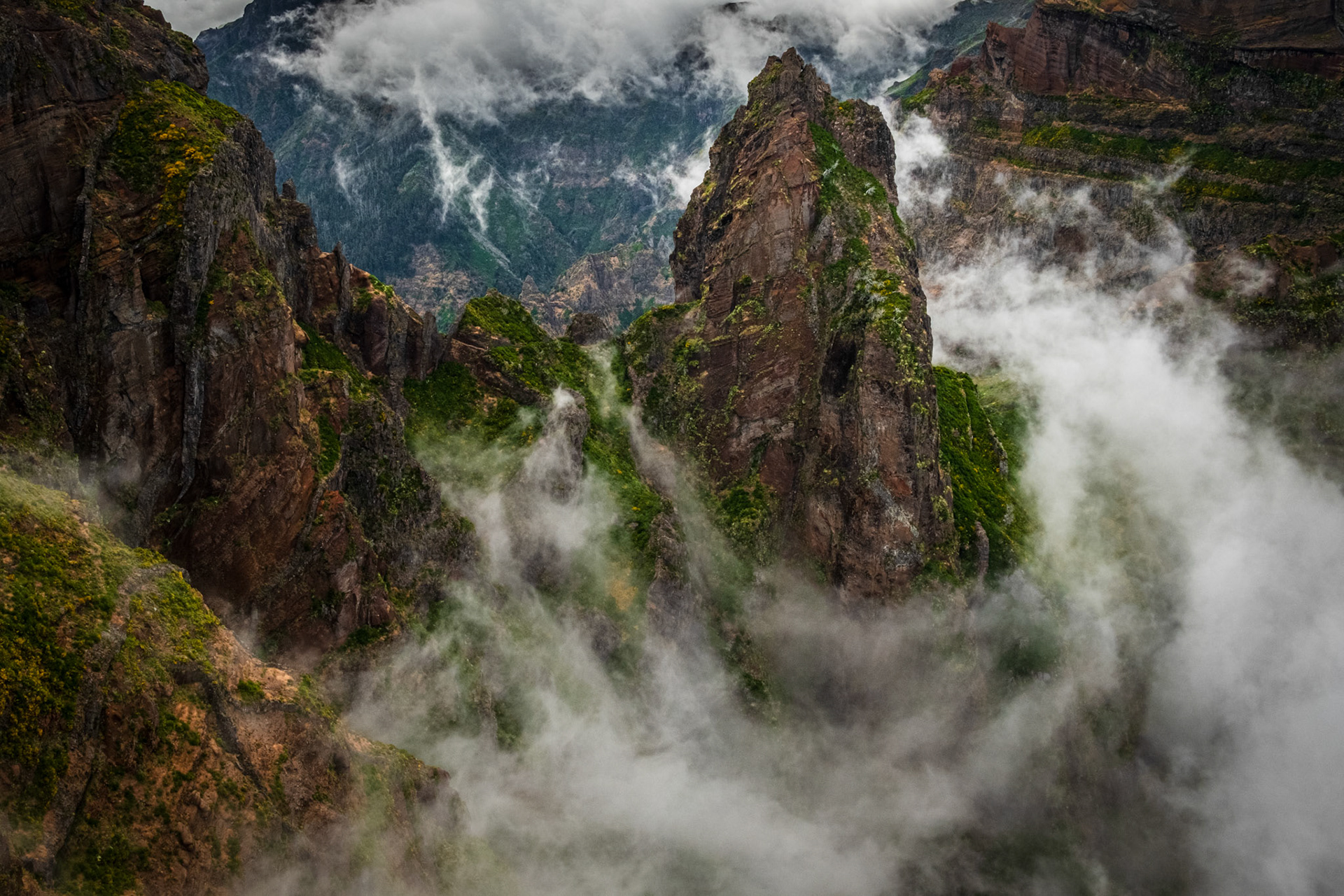 Madeira, Portugal - 15 June 2017: Peak surrounded by clouds