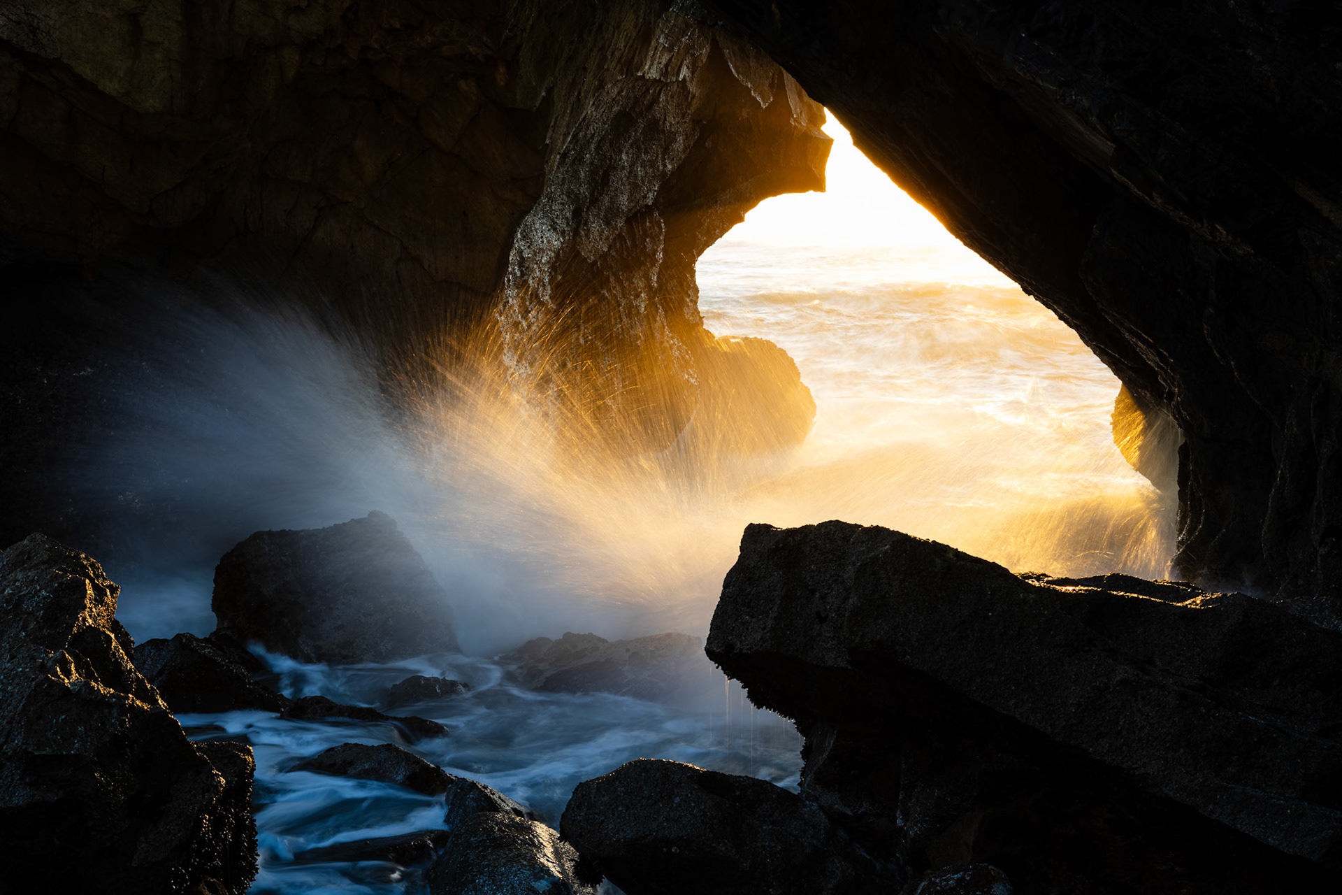 Sintra Cascais Natural Park, Portugal - 28 December 2024 : Waves crashing under the rocks