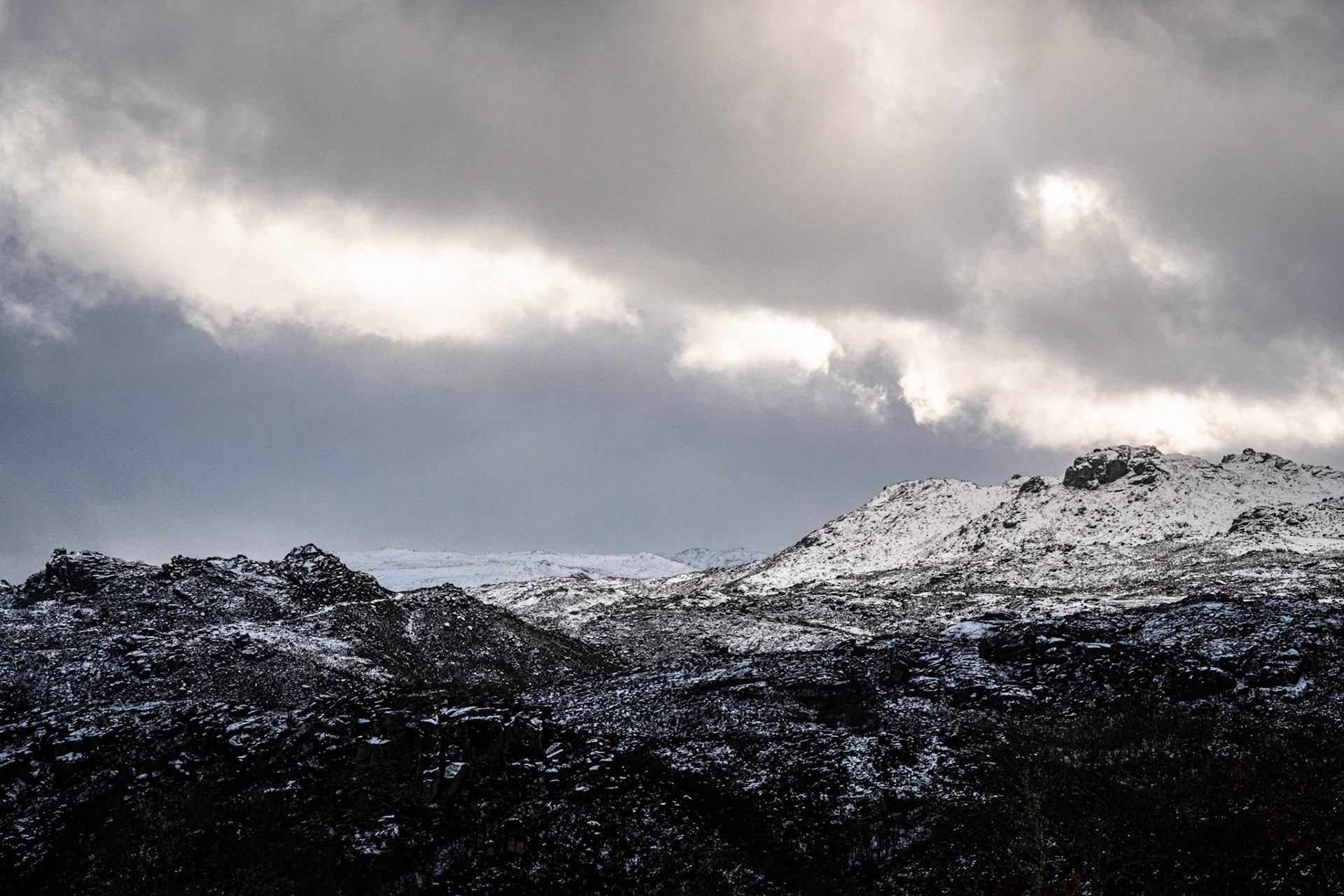 Gerês, Portugal - 30 March 2018: Gerês National Park under snow as seen from Pitões das Júnias