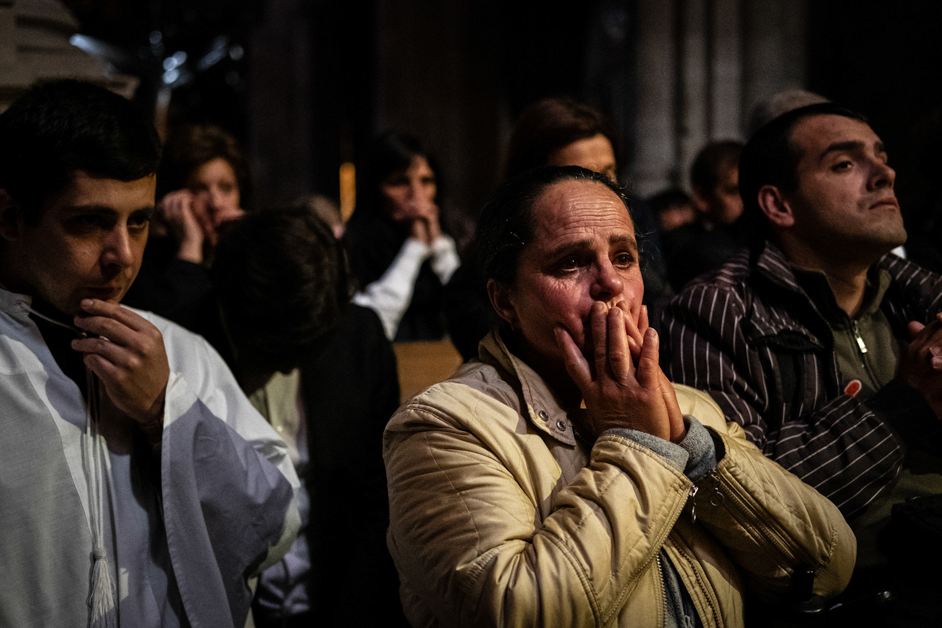 Braga, Portugal - 14 April 2017: Praying during the celebration of the Lord's death mass at Braga Cathedral