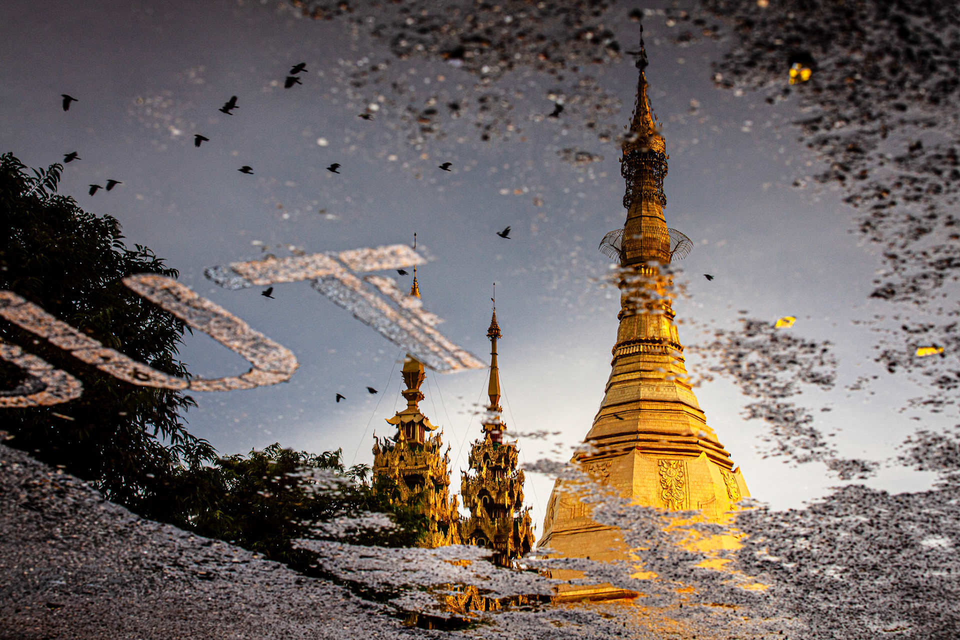 Sule Paya reflection. Yangon, Myanmar