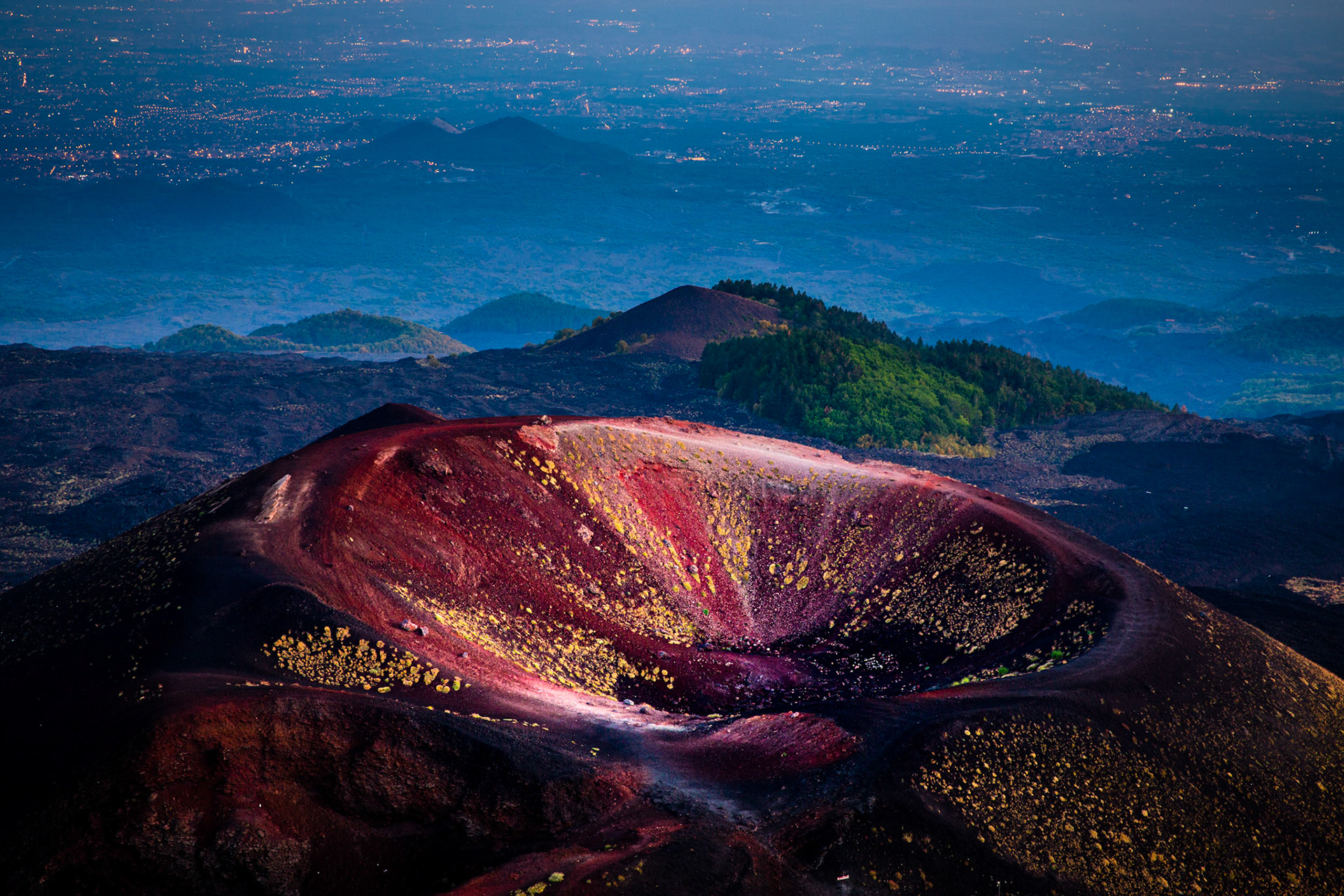Etna colorful crater. Sicily, Italy